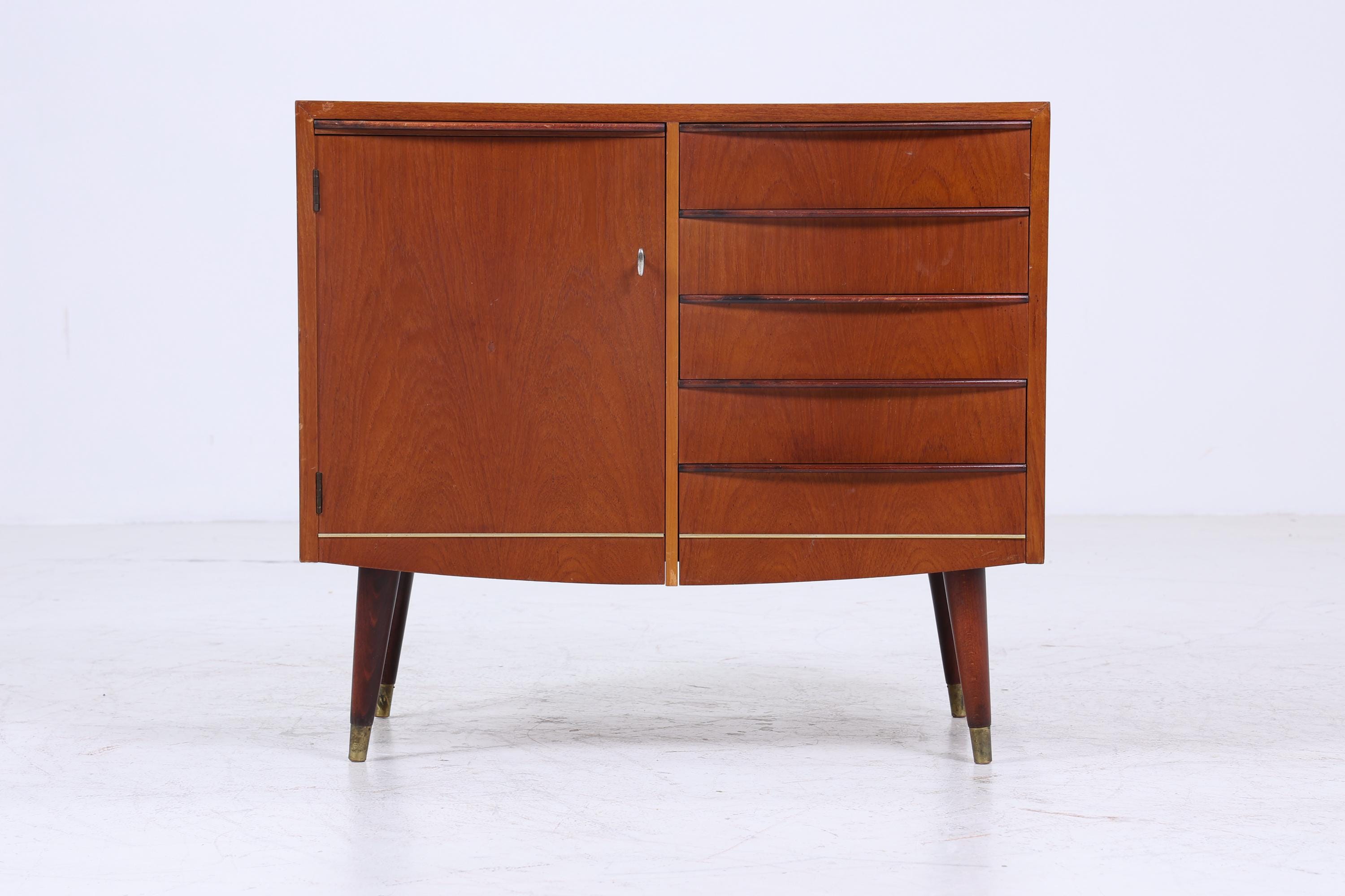 Vintage Teak Kommode mit ausziehbarer Schreibplatte | Mid Century Schubladen Schrank Holz Aufbewahrung 60er Jahre