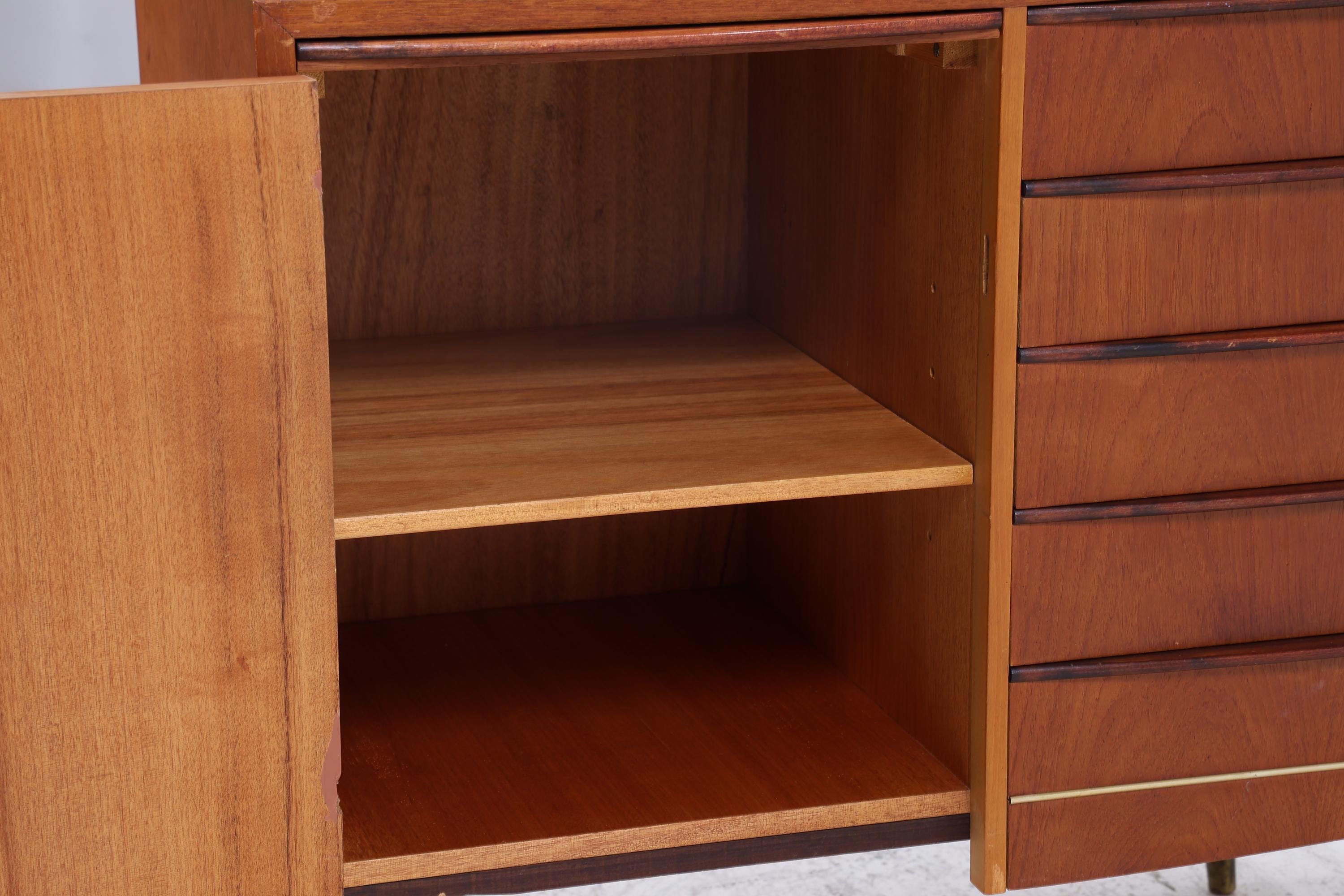 Vintage Teak Kommode mit ausziehbarer Schreibplatte | Mid Century Schubladen Schrank Holz Aufbewahrung 60er Jahre