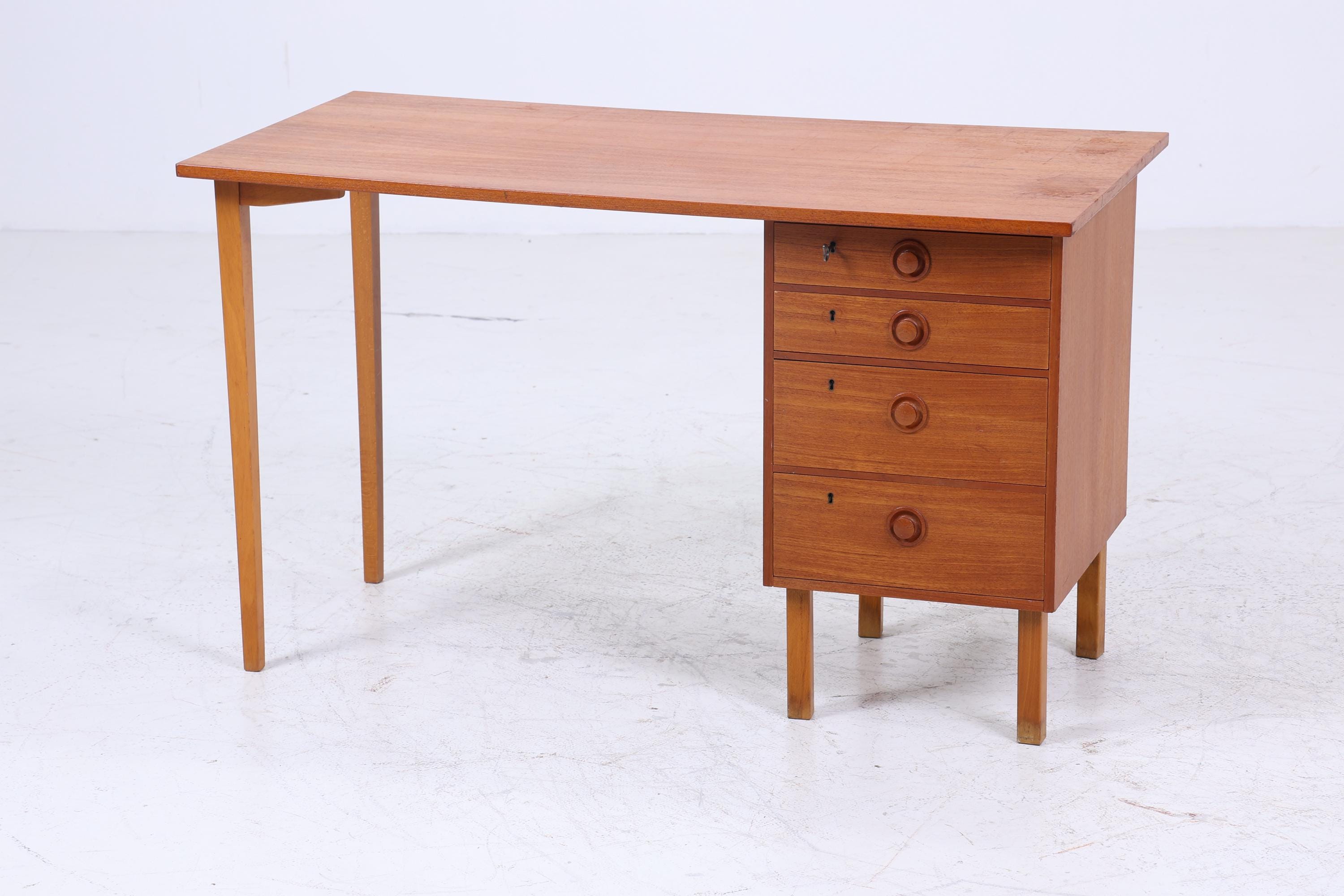 Vintage Teak Schreibtisch aus den 60ern | Mid Century Schubladen Arbeitstisch Bürotisch Tisch Retro Holz