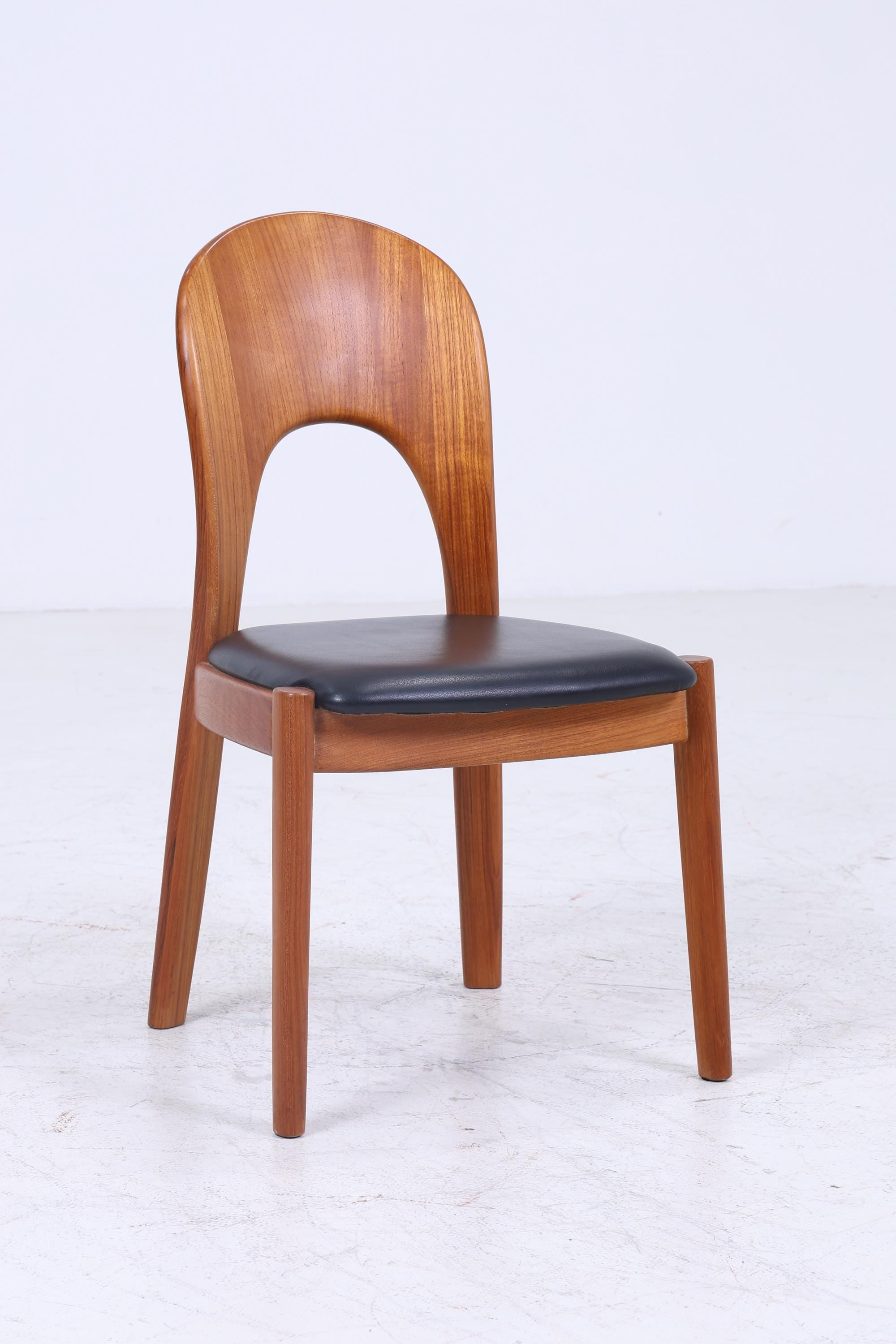 5 Vintage Teak Esszimmer Stühle von Niels Koefoed für Glostrup | Mid Century Stuhl 60er Jahre | Küchenstuhl Leder Bezug