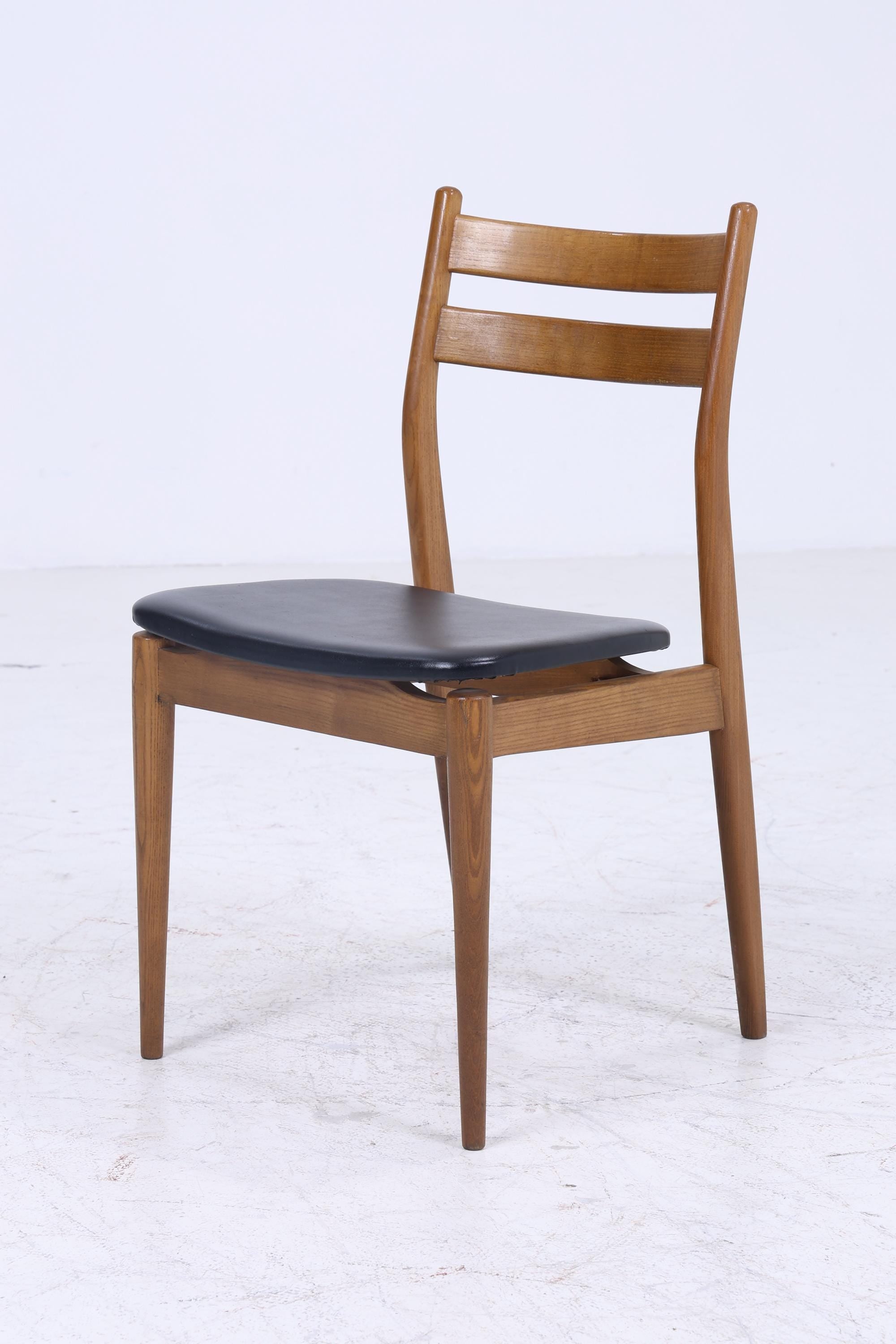 2 Vintage Teak Esszimmer Stühle | Mid Century Stuhl 60er Jahre | Küchenstuhl Leder Bezug