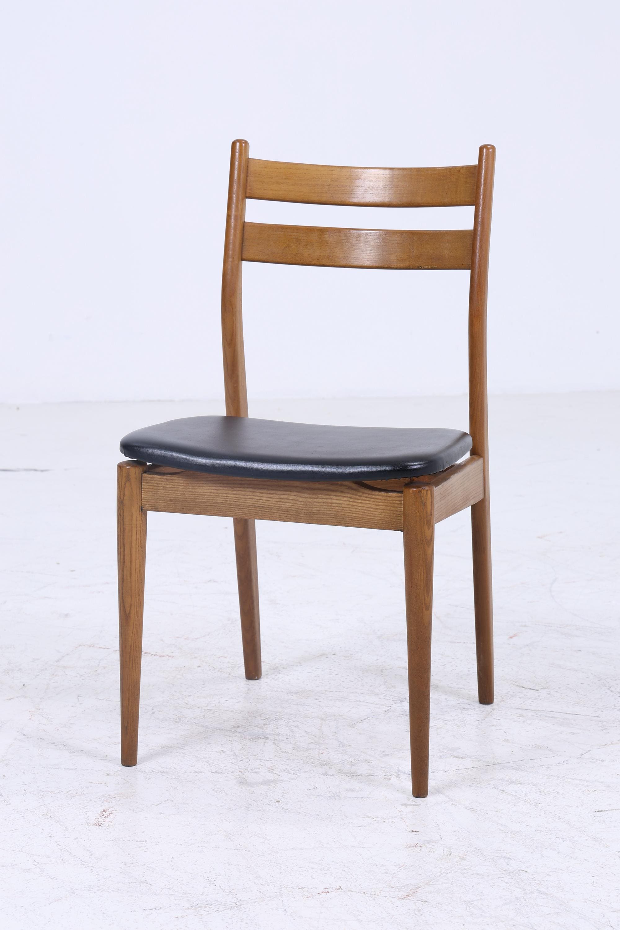 2 Vintage Teak Esszimmer Stühle | Mid Century Stuhl 60er Jahre | Küchenstuhl Leder Bezug