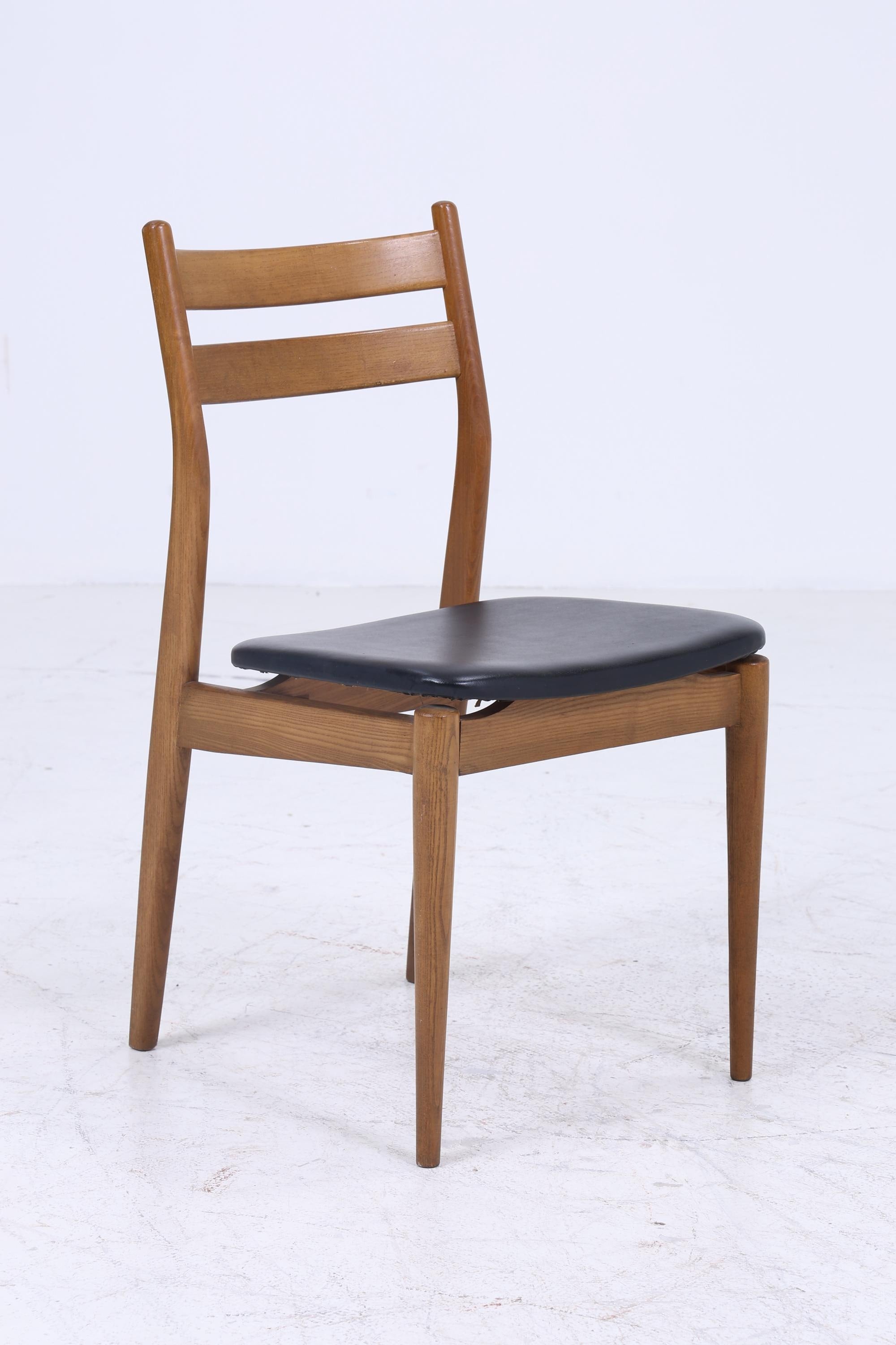 2 Vintage Teak Esszimmer Stühle | Mid Century Stuhl 60er Jahre | Küchenstuhl Leder Bezug
