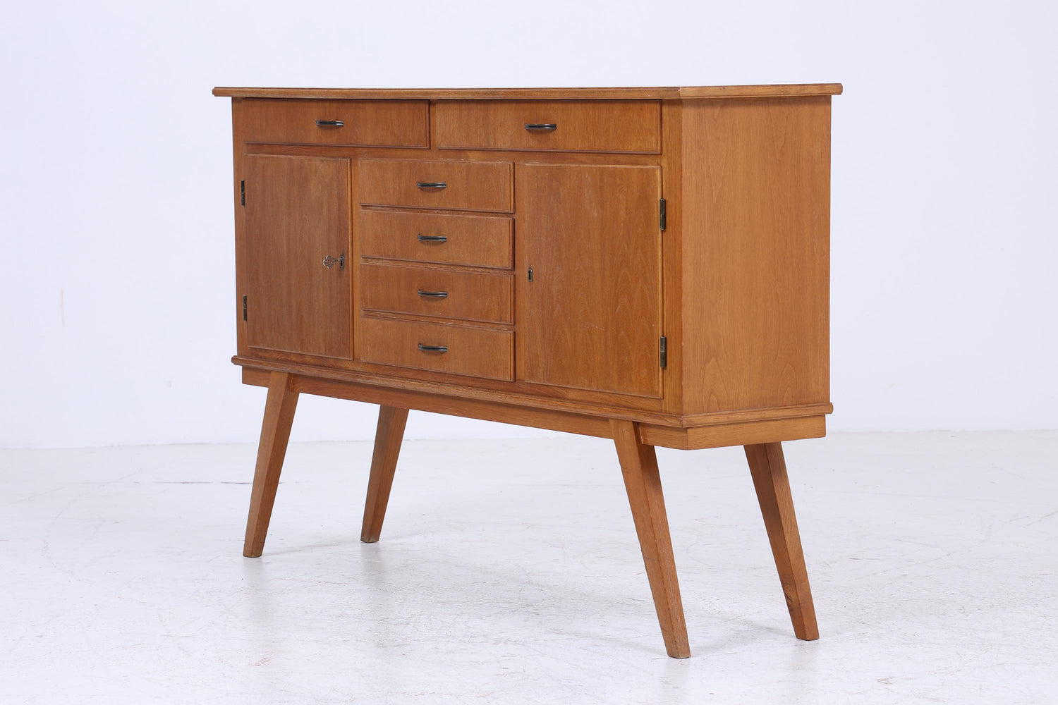 Vintage Sideboard 60er Jahre | Mid Century Schubladen TV Board mit Schubladen & Fächern Retro Holz Aufbewahrung Anrichte