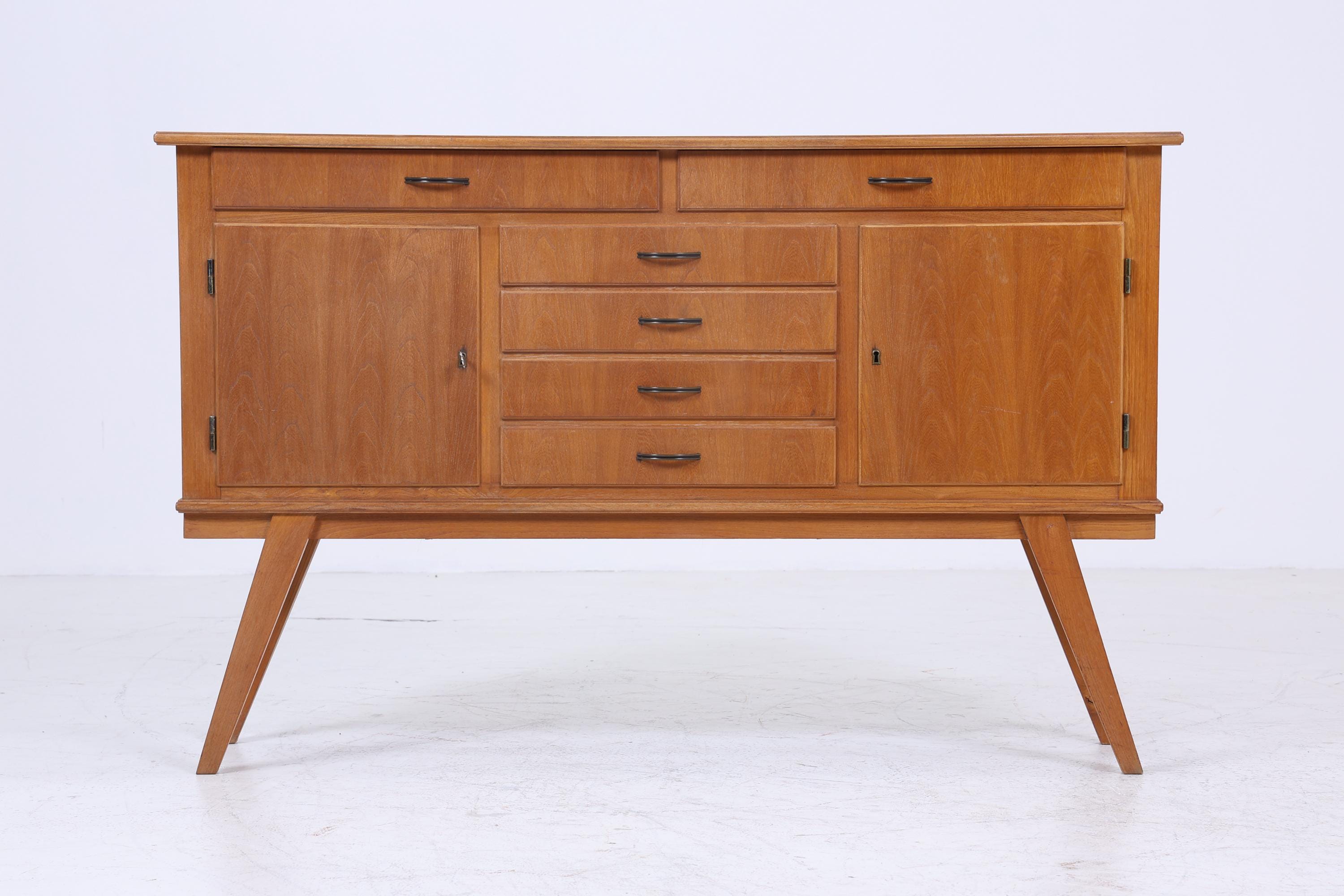 Vintage Sideboard 60er Jahre | Mid Century Schubladen TV Board mit Schubladen & Fächern Retro Holz Aufbewahrung Anrichte