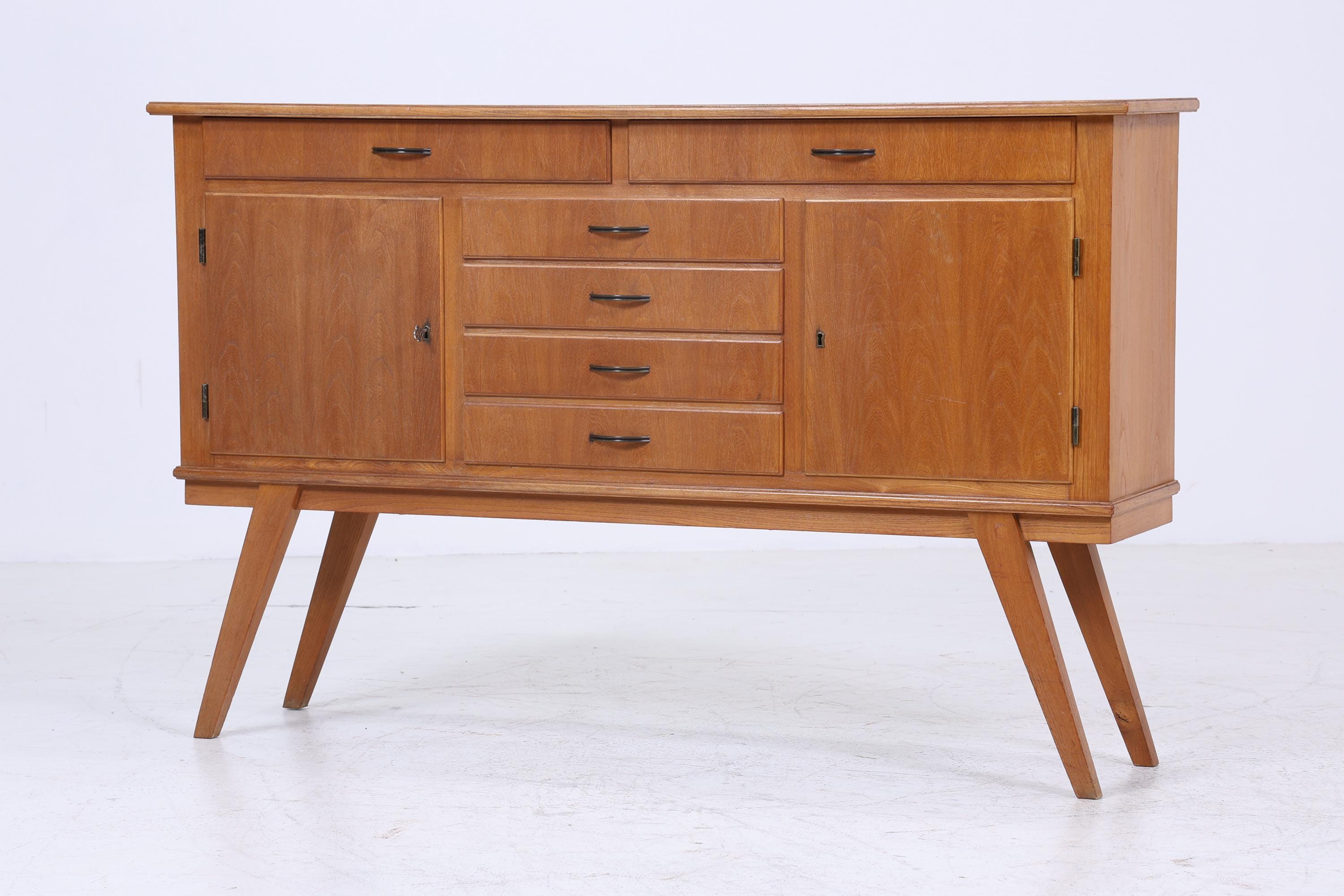 Vintage Sideboard 60er Jahre | Mid Century Schubladen TV Board mit Schubladen & Fächern Retro Holz Aufbewahrung Anrichte