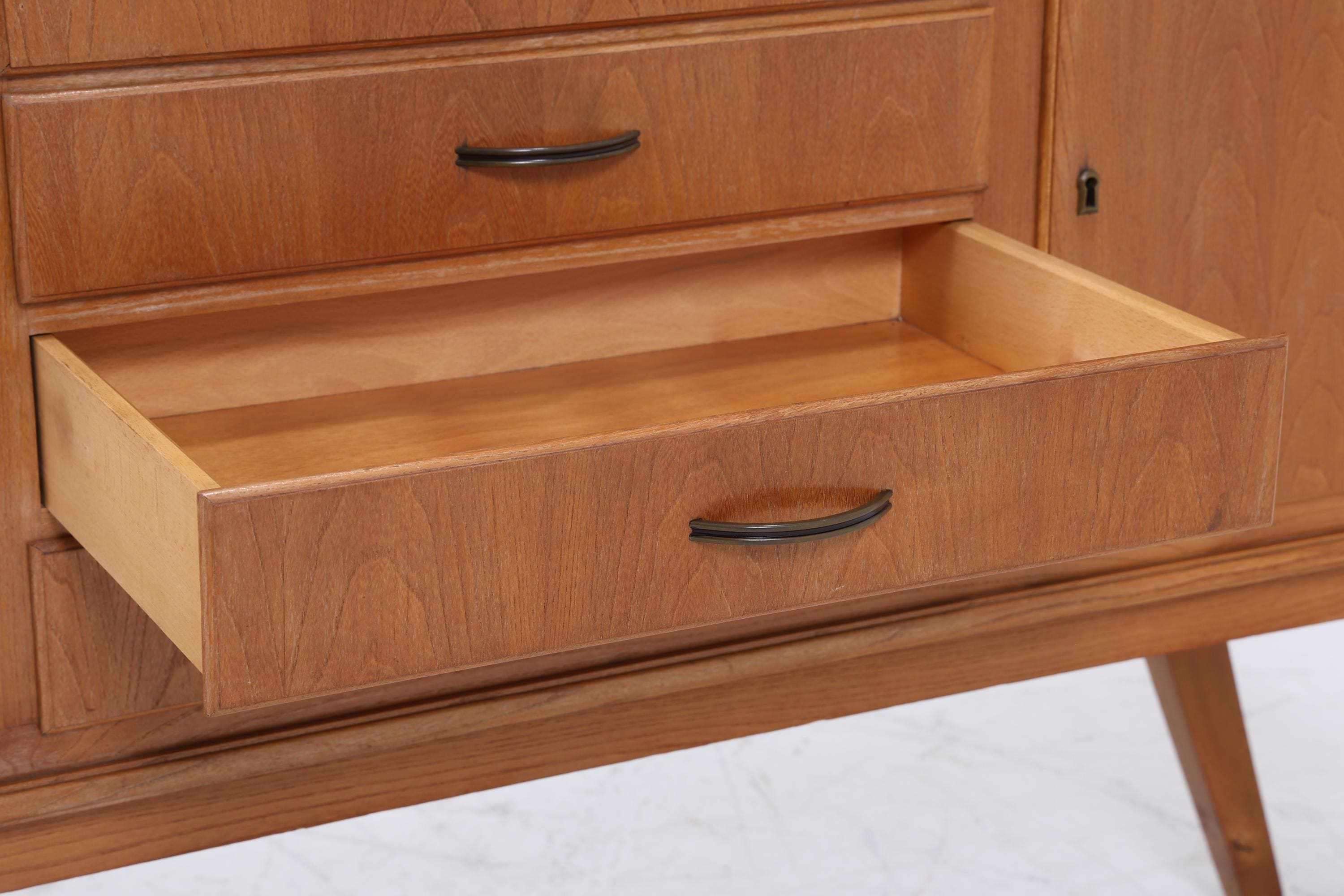 Vintage Sideboard 60er Jahre | Mid Century Schubladen TV Board mit Schubladen & Fächern Retro Holz Aufbewahrung Anrichte