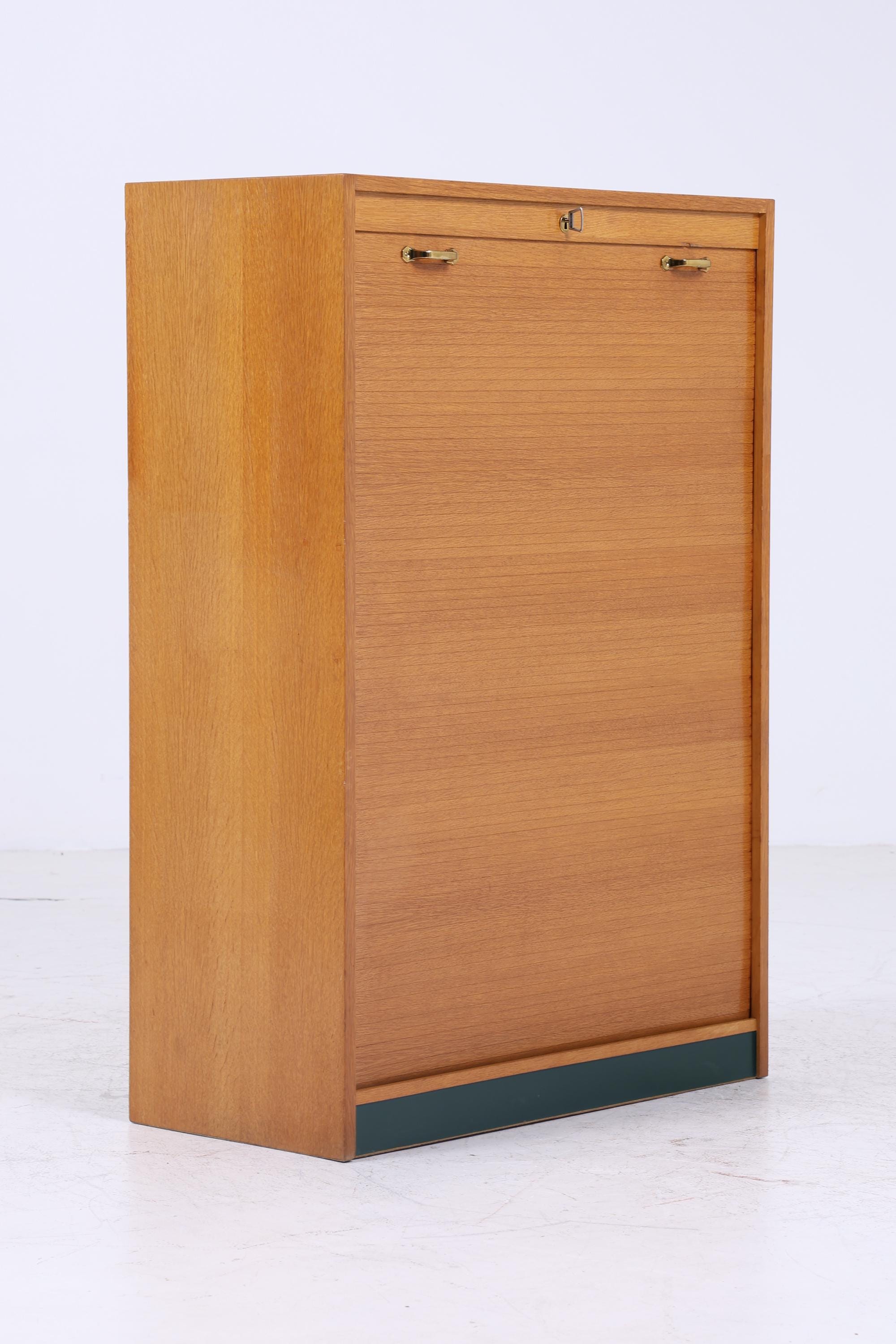 Vintage Rollladenschrank 60er Jahre | Mid Century Schrank Bücherschrank Highboard Holz Aufbewahrung Aktenschrank
