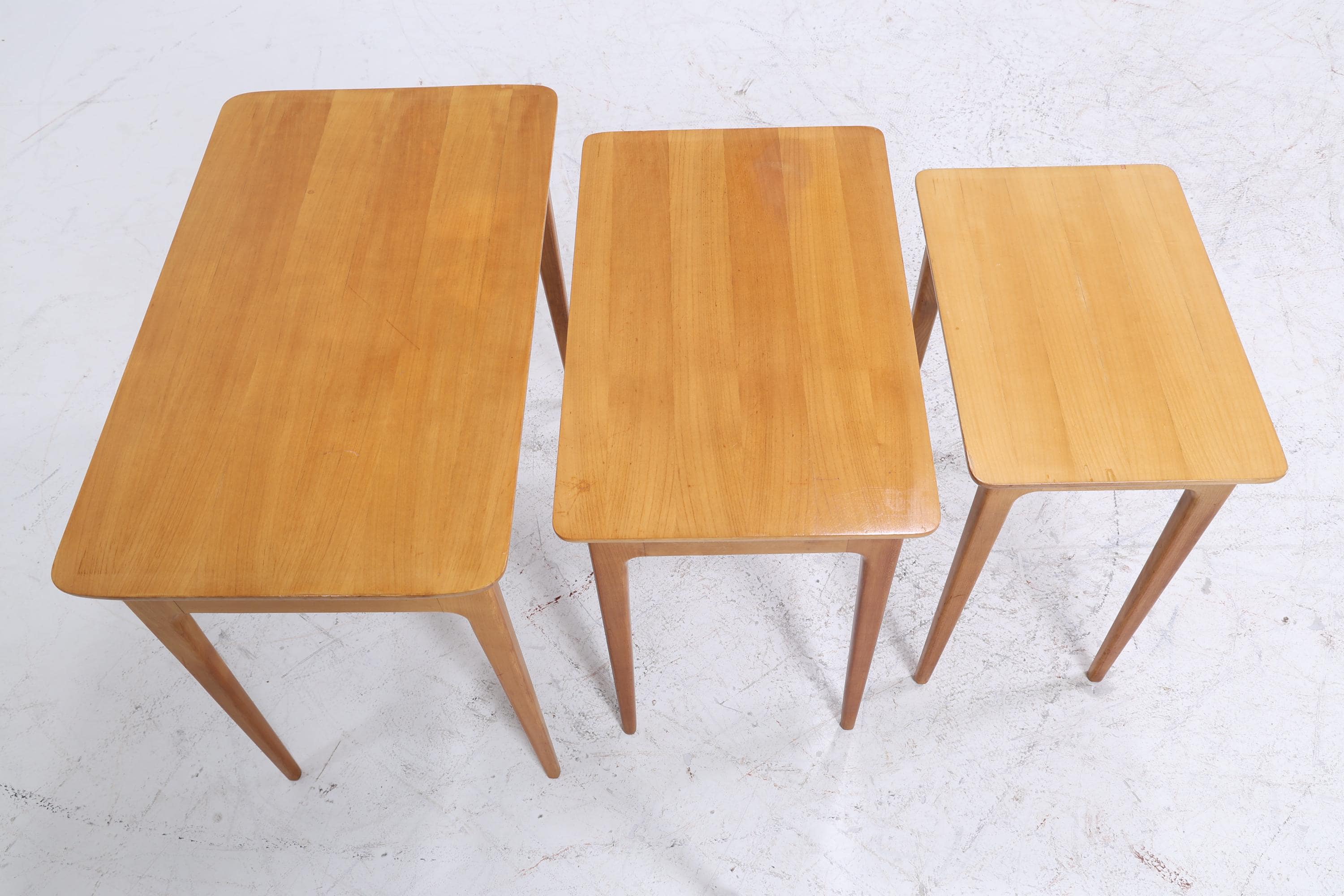 Vintage Satztische 60er Jahre | Mid Century Couchtische | 3 Beistelltische 60er Jahre Eckig Holz