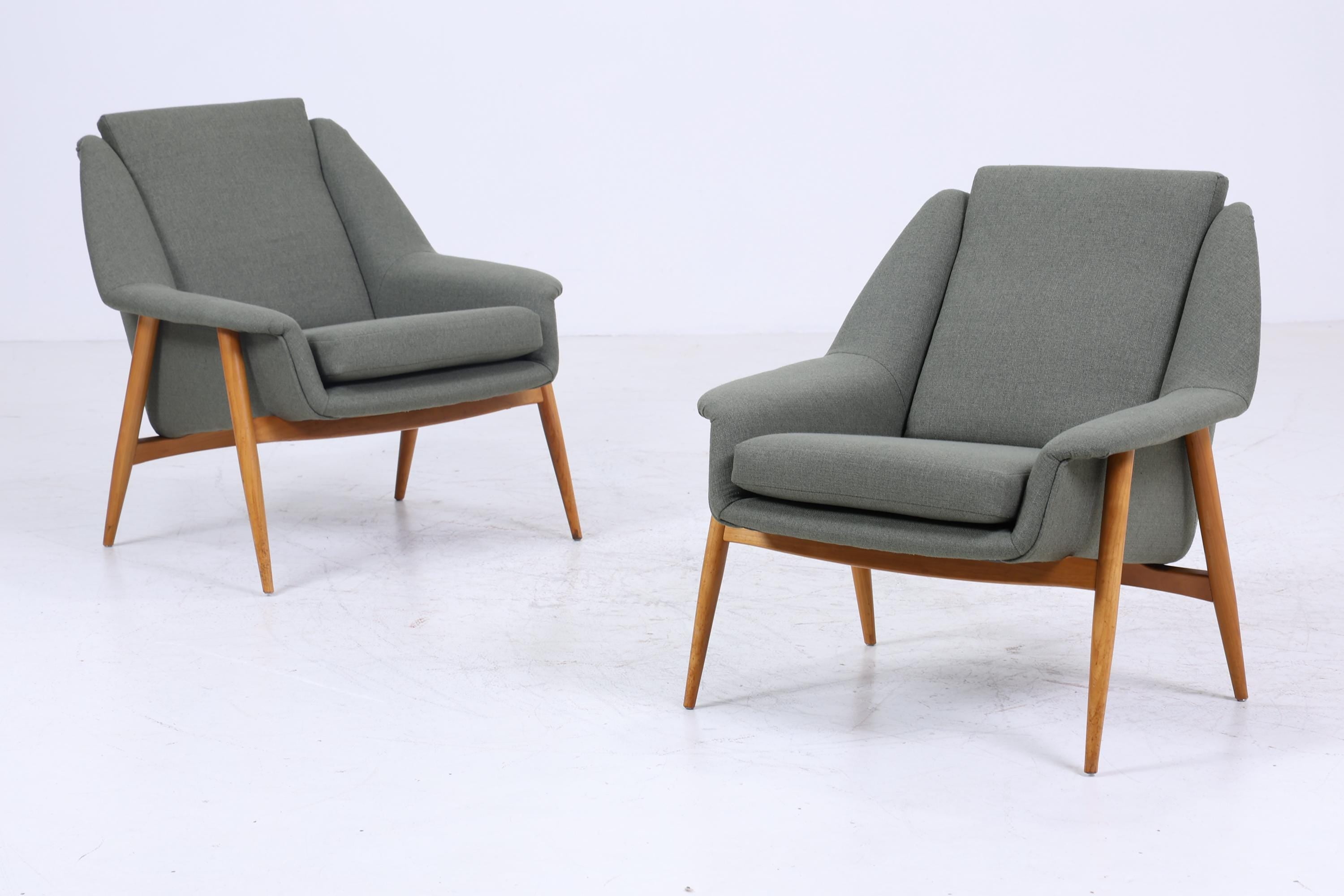 2 Vintage Armlehnsessel von Wilhelm Knoll für Cassina 60er Jahre | Design Mid Century Stuhl Olivgrün Retro Holz Wohnzimmer 70er