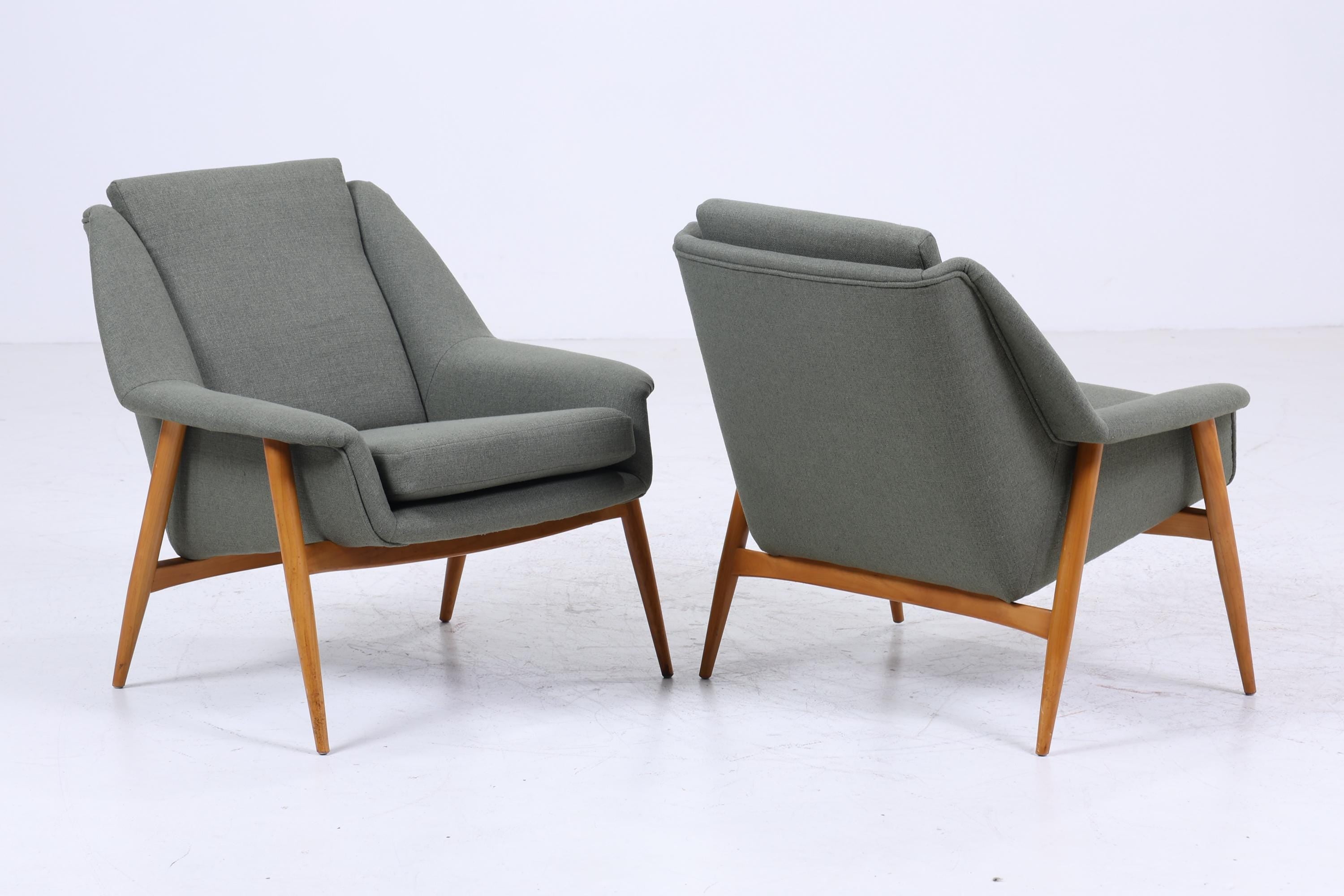 2 Vintage Armlehnsessel von Wilhelm Knoll für Cassina 60er Jahre | Design Mid Century Stuhl Olivgrün Retro Holz Wohnzimmer 70er