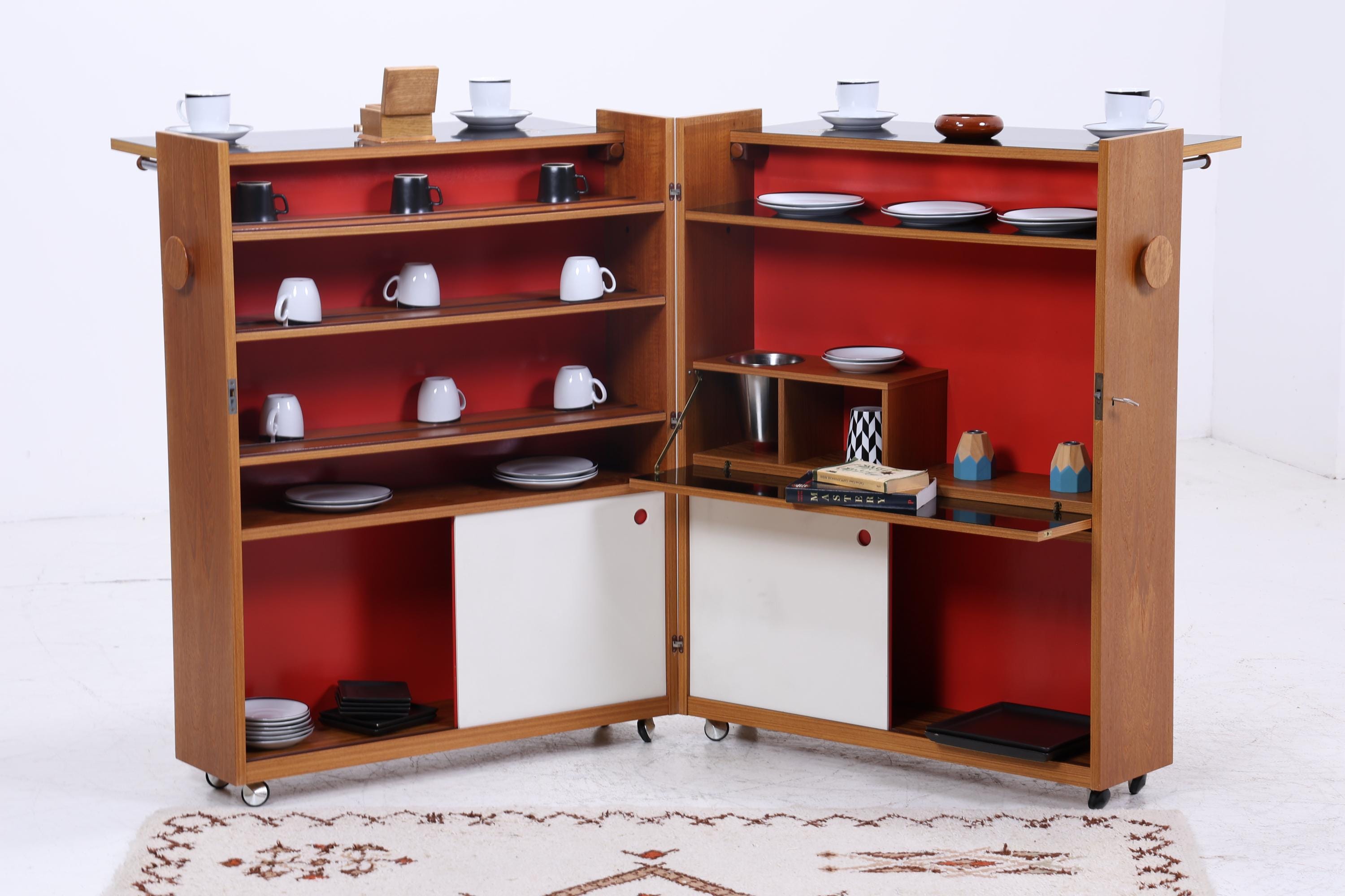 Klappbarer Vintage Teak Barschrank von Johannes Andersen | Mid Century Bar | 60er Retro Rollbar Holz Aufbewahrung Kommode