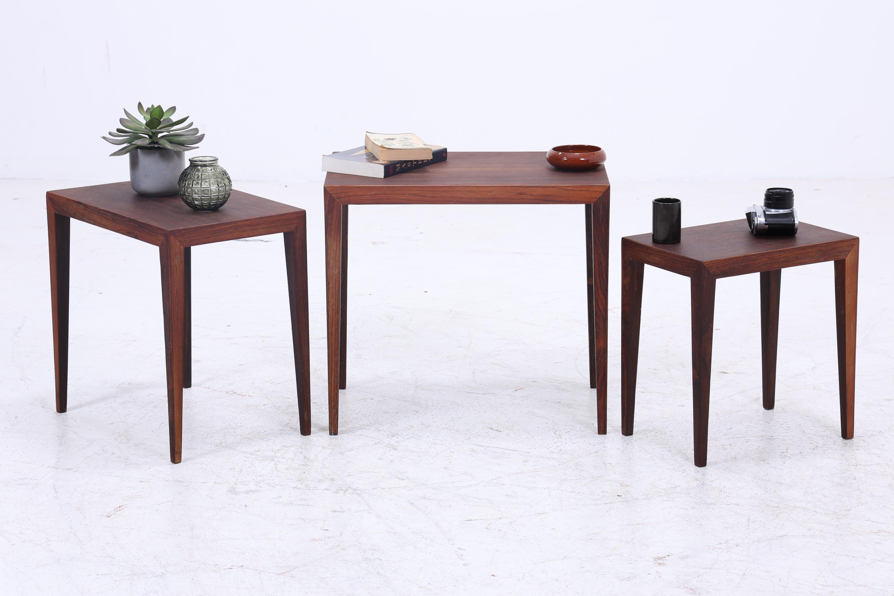 Vintage Satztische von Severin Hansen für Haslev Møbelsnedkeri 60er Jahre | Mid Century Couchtische | 3 Beistelltische 60er Jahre Palisander