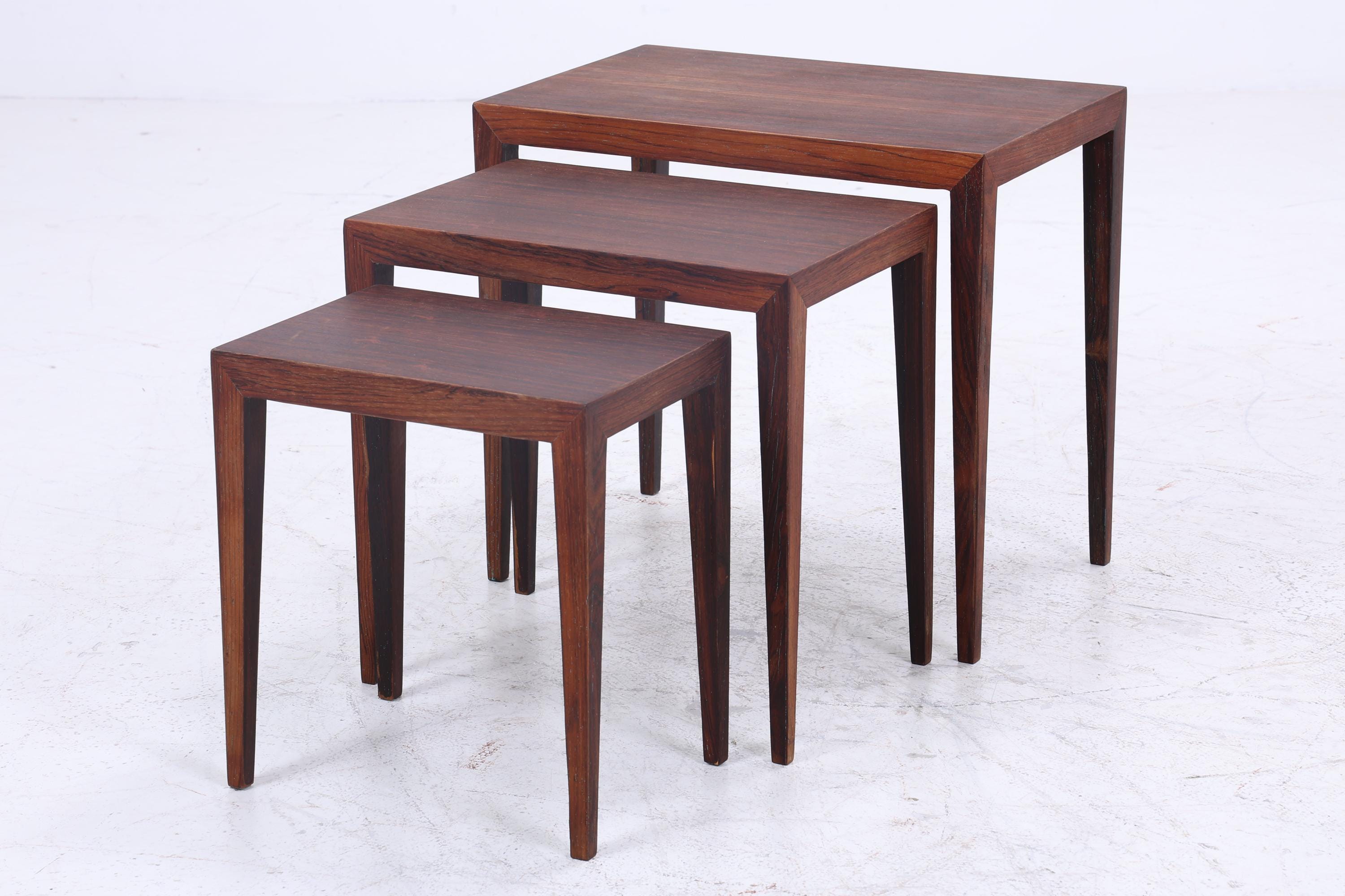 Vintage Satztische von Severin Hansen für Haslev Møbelsnedkeri 60er Jahre | Mid Century Couchtische | 3 Beistelltische 60er Jahre Palisander