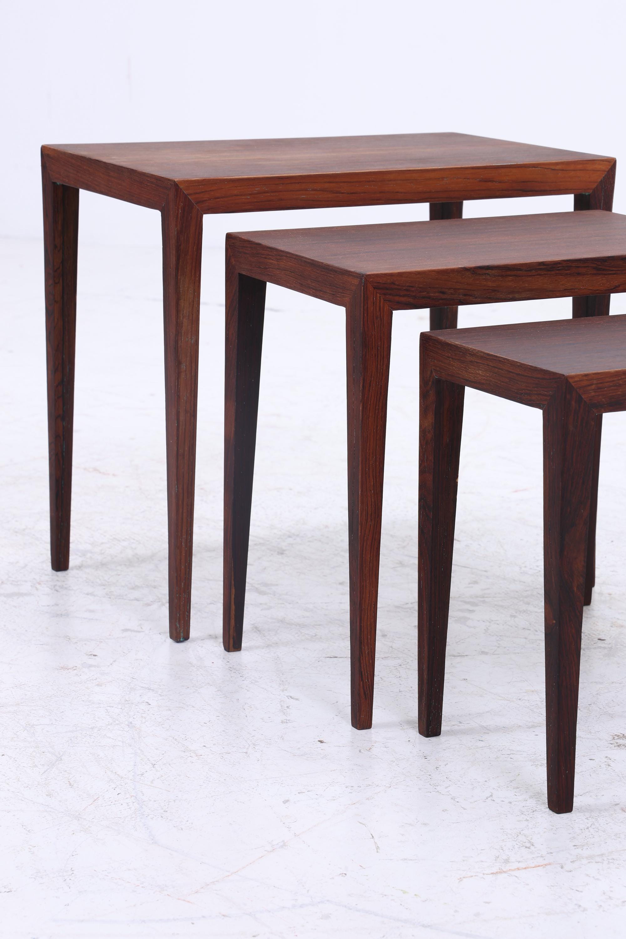 Vintage Satztische von Severin Hansen für Haslev Møbelsnedkeri 60er Jahre | Mid Century Couchtische | 3 Beistelltische 60er Jahre Palisander