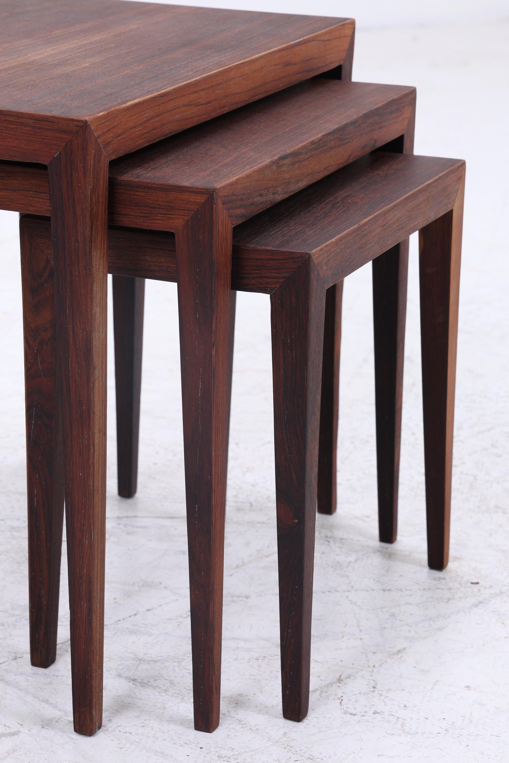 Vintage Satztische von Severin Hansen für Haslev Møbelsnedkeri 60er Jahre | Mid Century Couchtische | 3 Beistelltische 60er Jahre Palisander