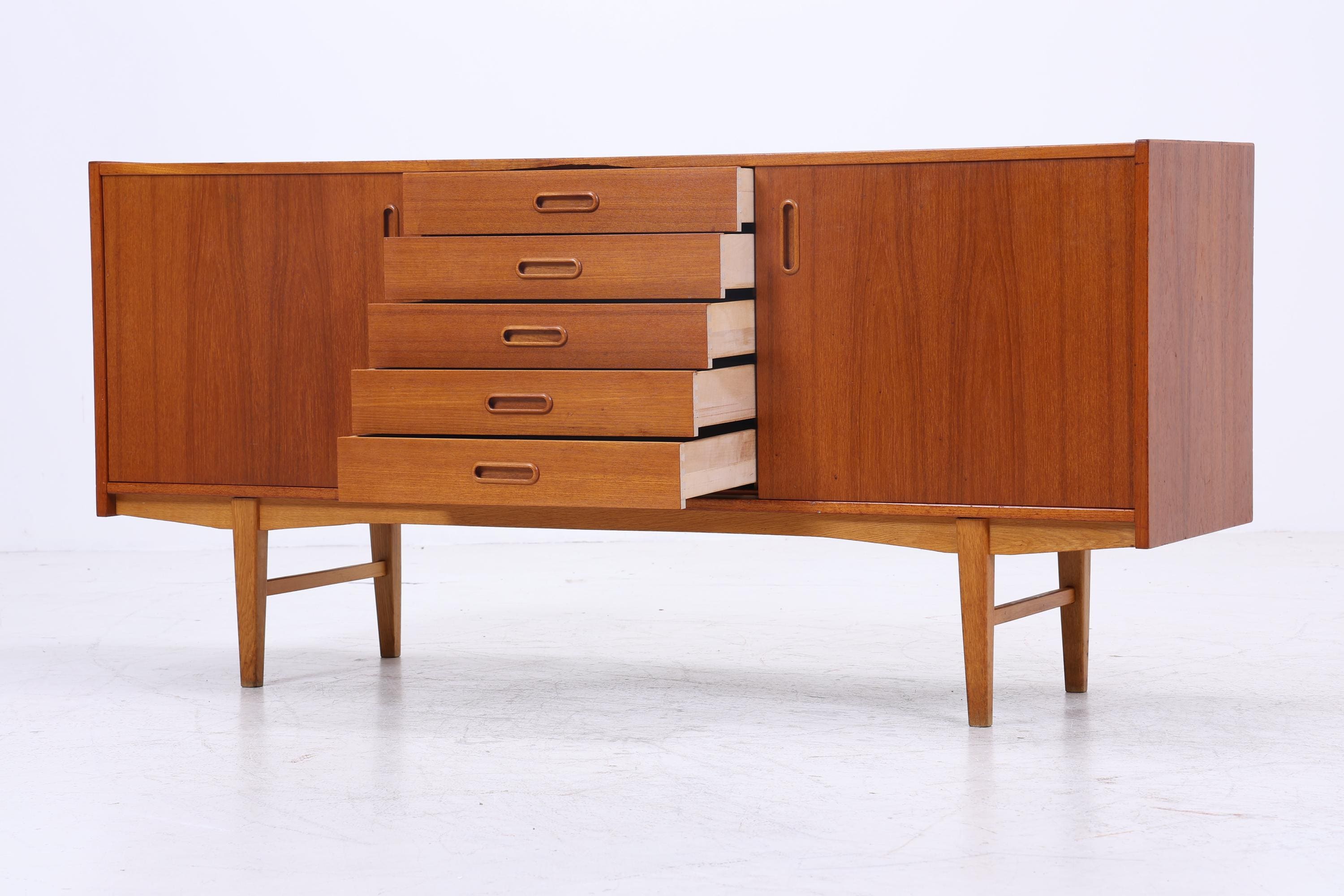 Vintage Teak Sideboard 60er Jahre | Mid Century TV Board mit Schubladen & Schiebetüren Retro Holz Aufbewahrung