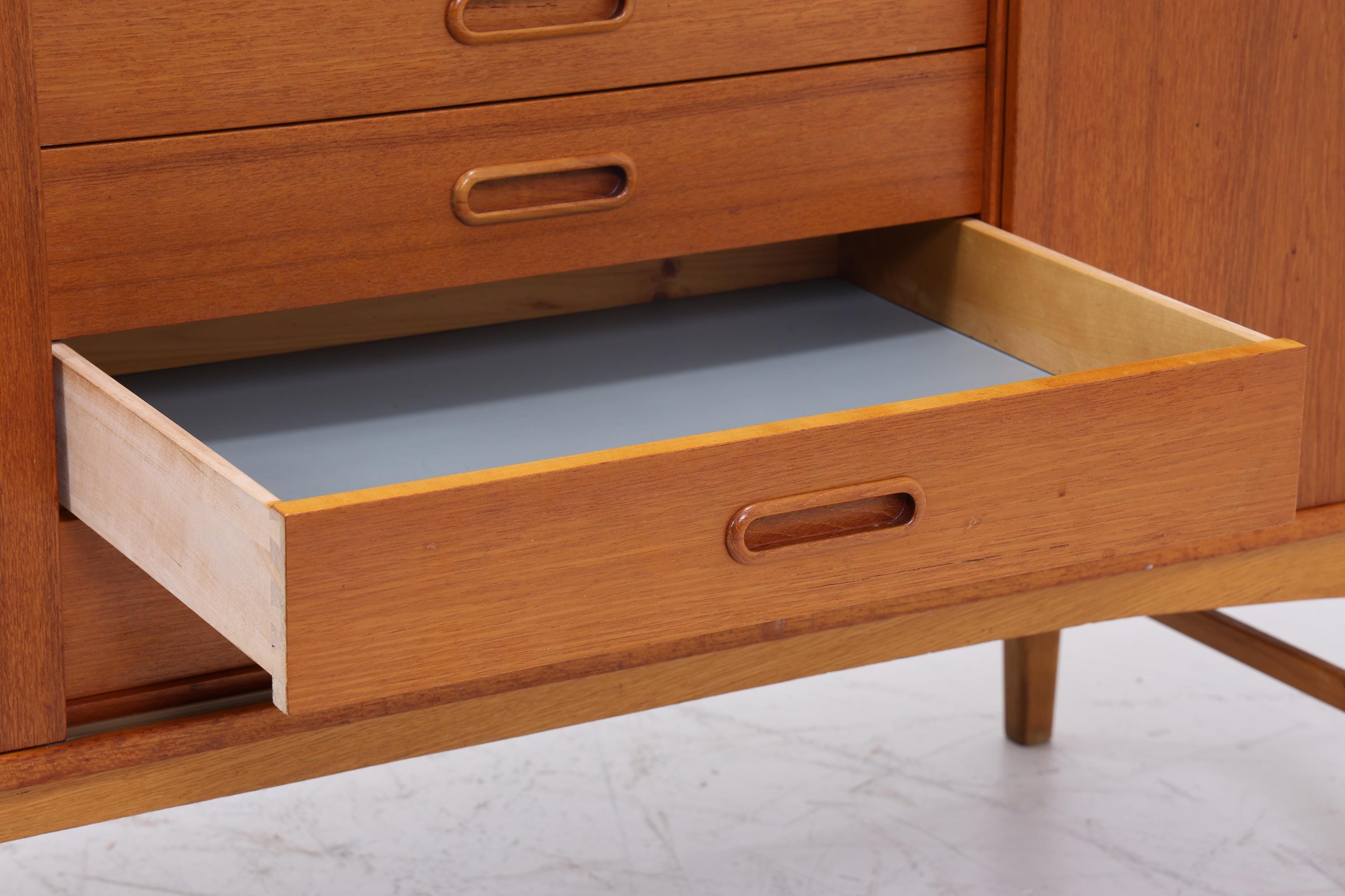 Vintage Teak Sideboard 60er Jahre | Mid Century TV Board mit Schubladen & Schiebetüren Retro Holz Aufbewahrung