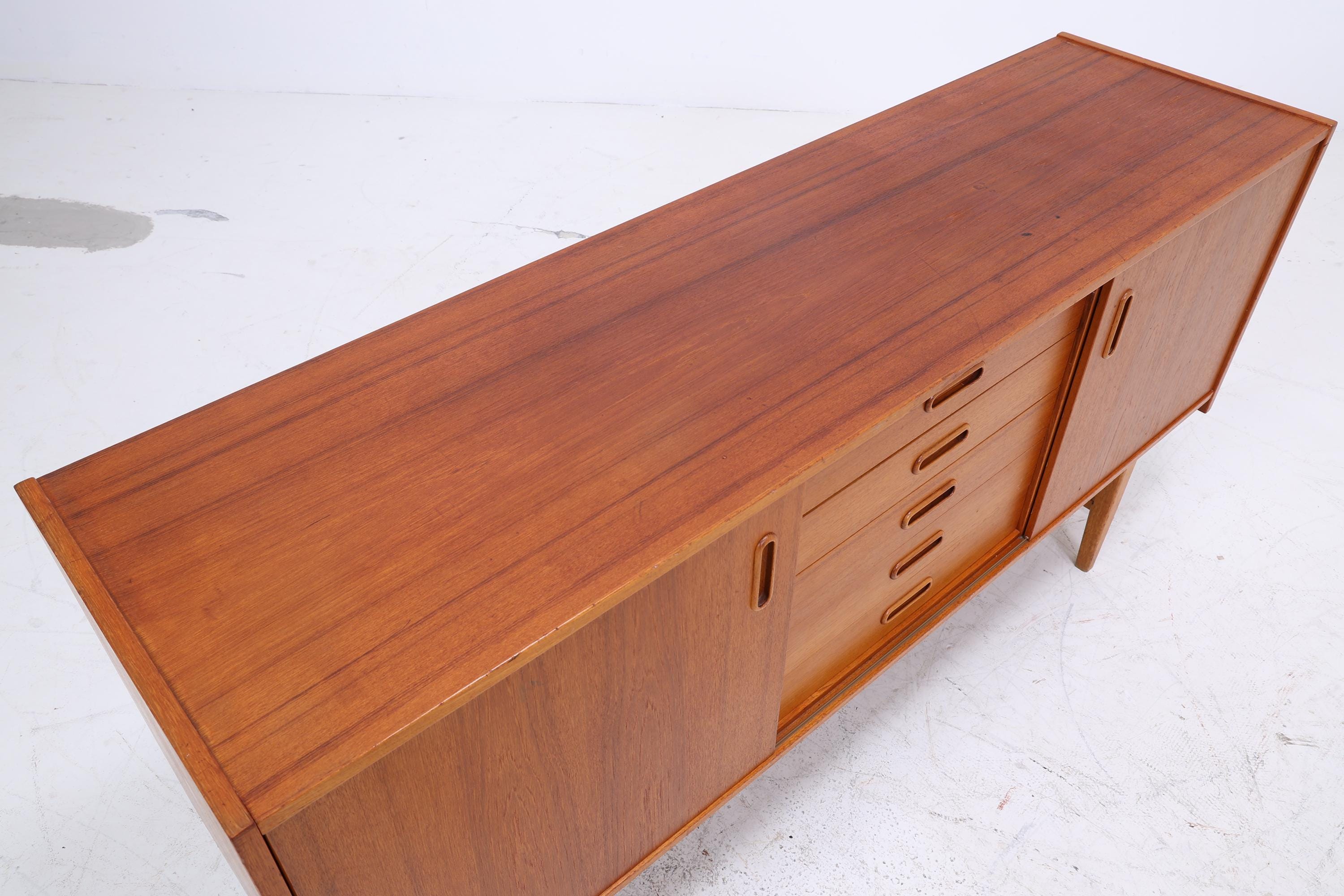 Vintage Teak Sideboard 60er Jahre | Mid Century TV Board mit Schubladen & Schiebetüren Retro Holz Aufbewahrung