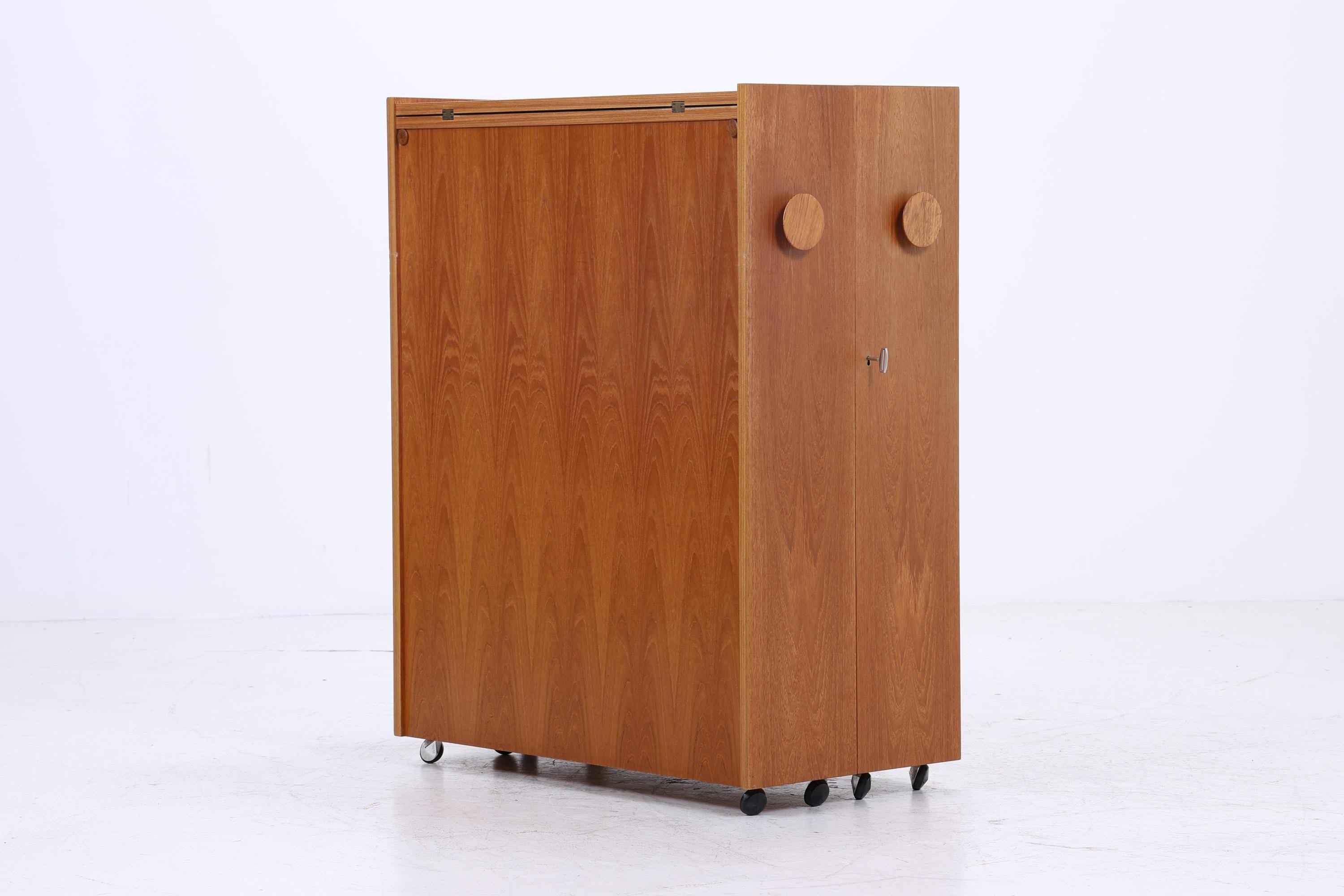 Klappbarer Vintage Teak Barschrank von Johannes Andersen | Mid Century Bar | 60er Retro Rollbar Holz Aufbewahrung Kommode