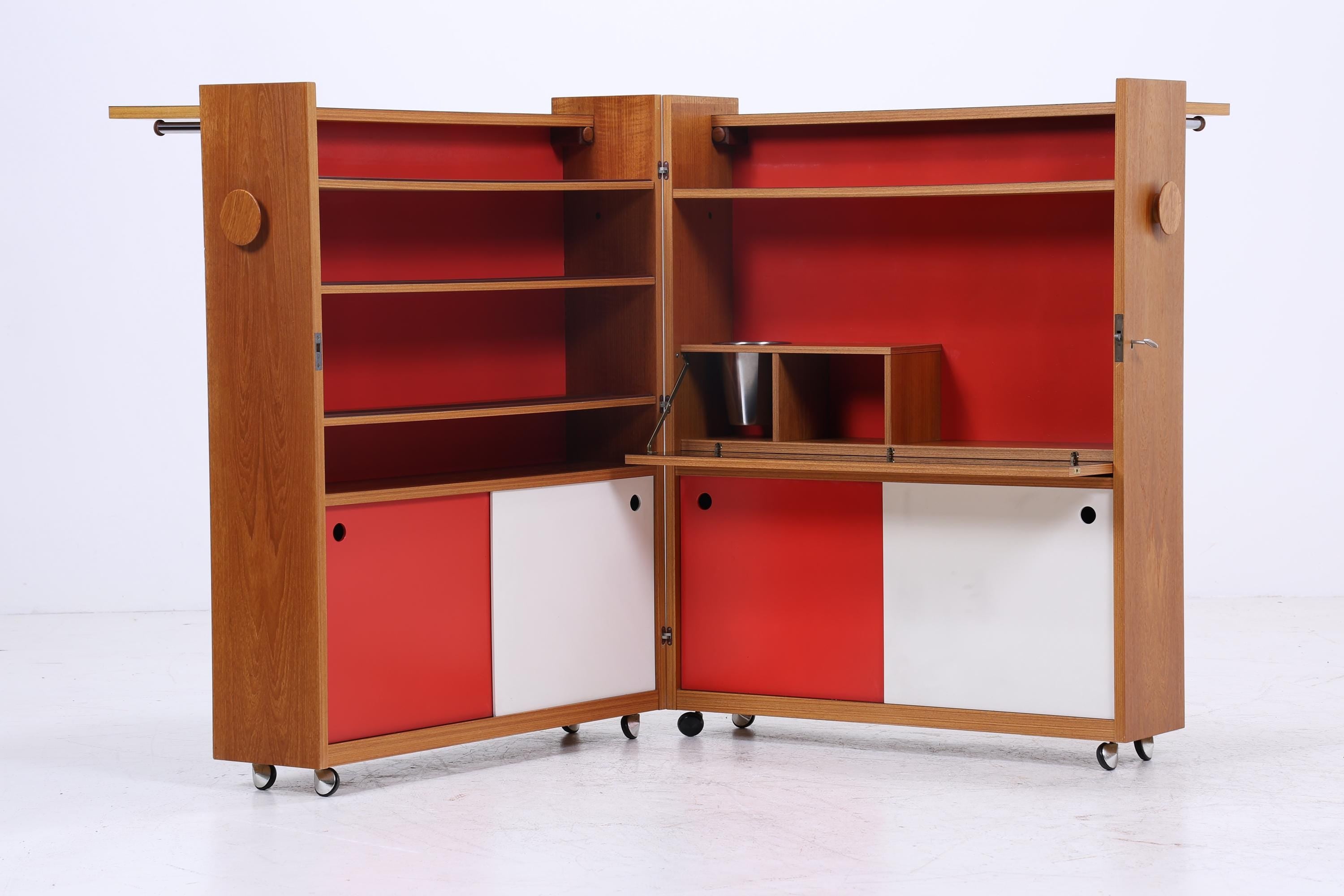 Klappbarer Vintage Teak Barschrank von Johannes Andersen | Mid Century Bar | 60er Retro Rollbar Holz Aufbewahrung Kommode