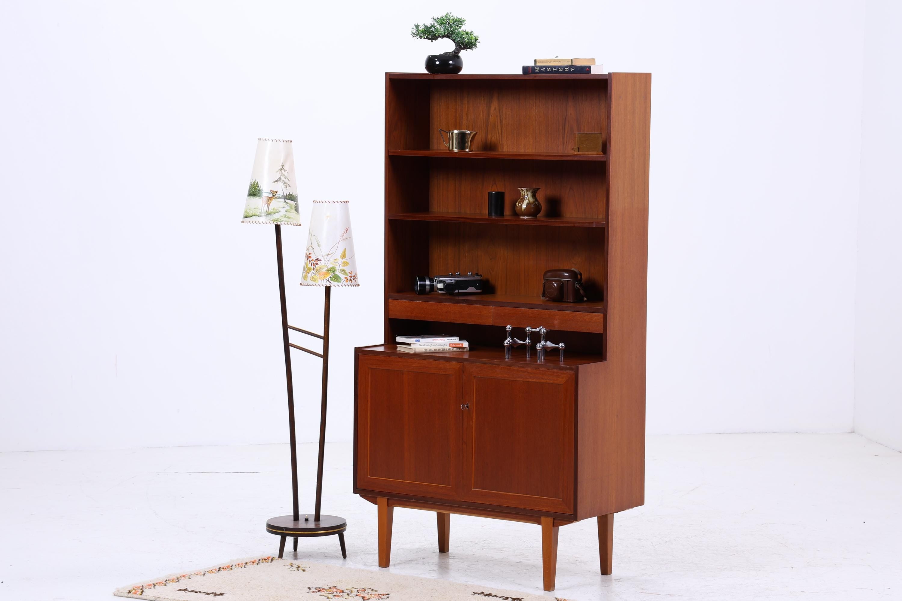 Vintage Teak Regal 60er Jahre | Mid Century Schrank Retro Bücherregal Holz Aufbewahrung