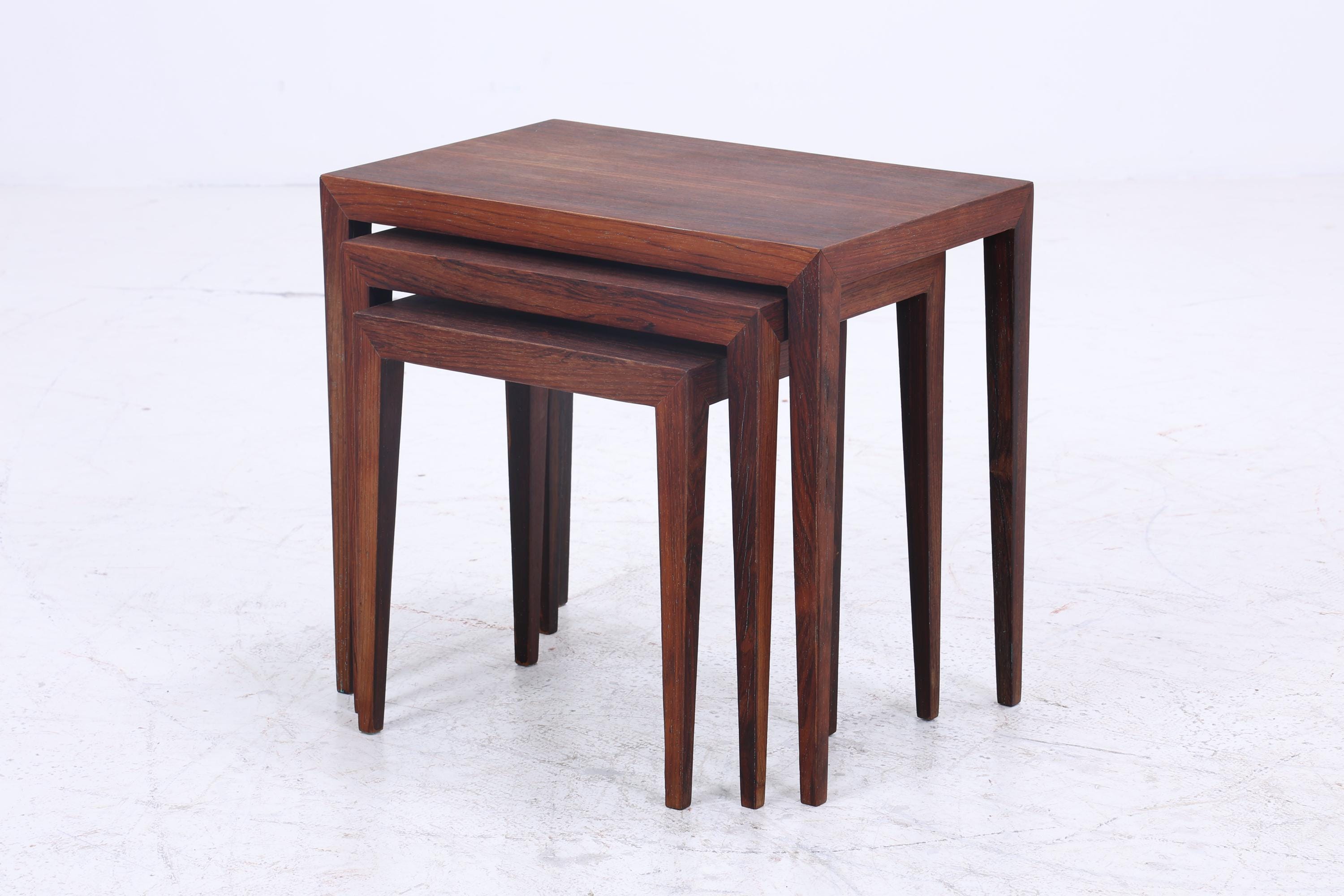 Vintage Satztische von Severin Hansen für Haslev Møbelsnedkeri 60er Jahre | Mid Century Couchtische | 3 Beistelltische 60er Jahre Palisander