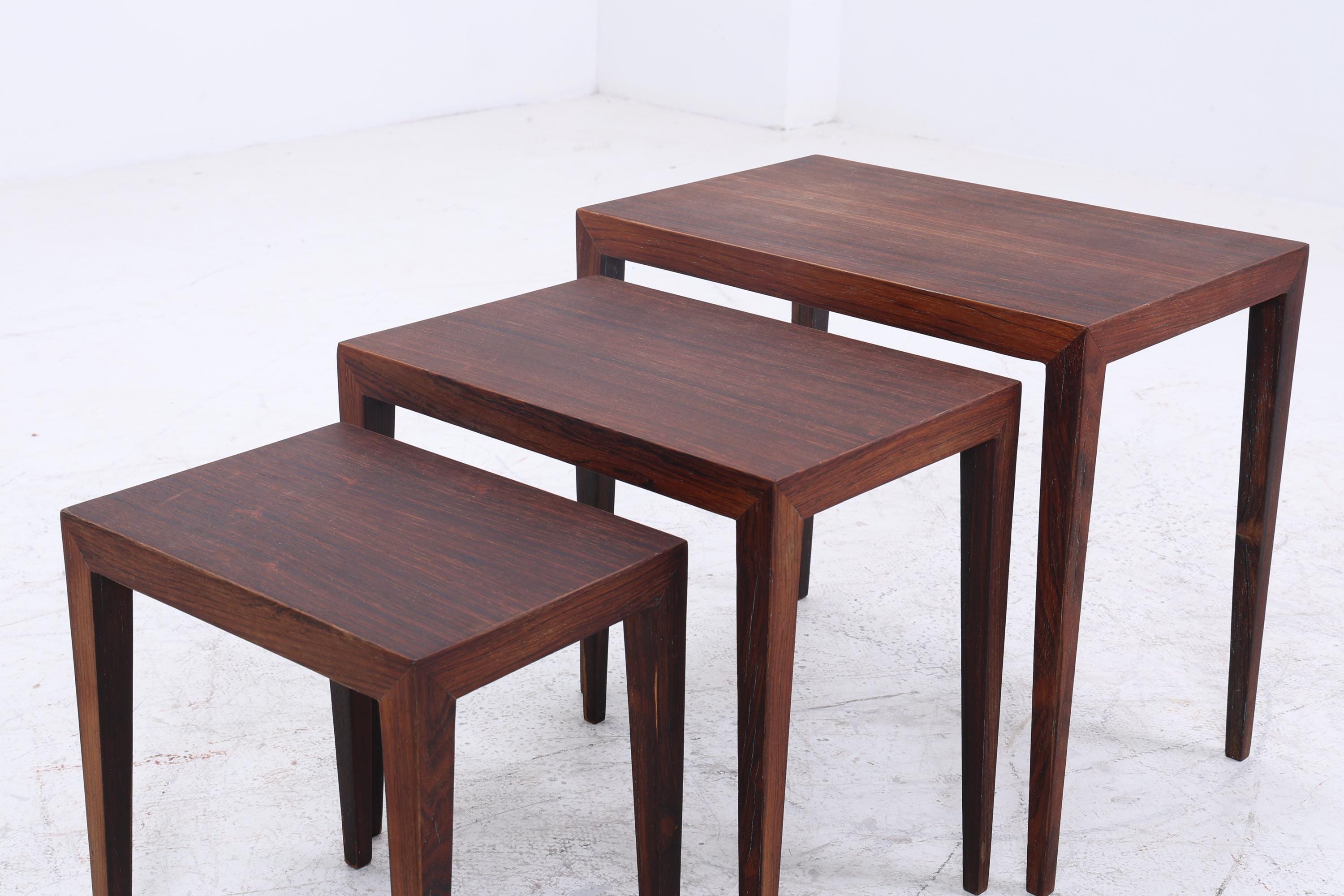 Vintage Satztische von Severin Hansen für Haslev Møbelsnedkeri 60er Jahre | Mid Century Couchtische | 3 Beistelltische 60er Jahre Palisander