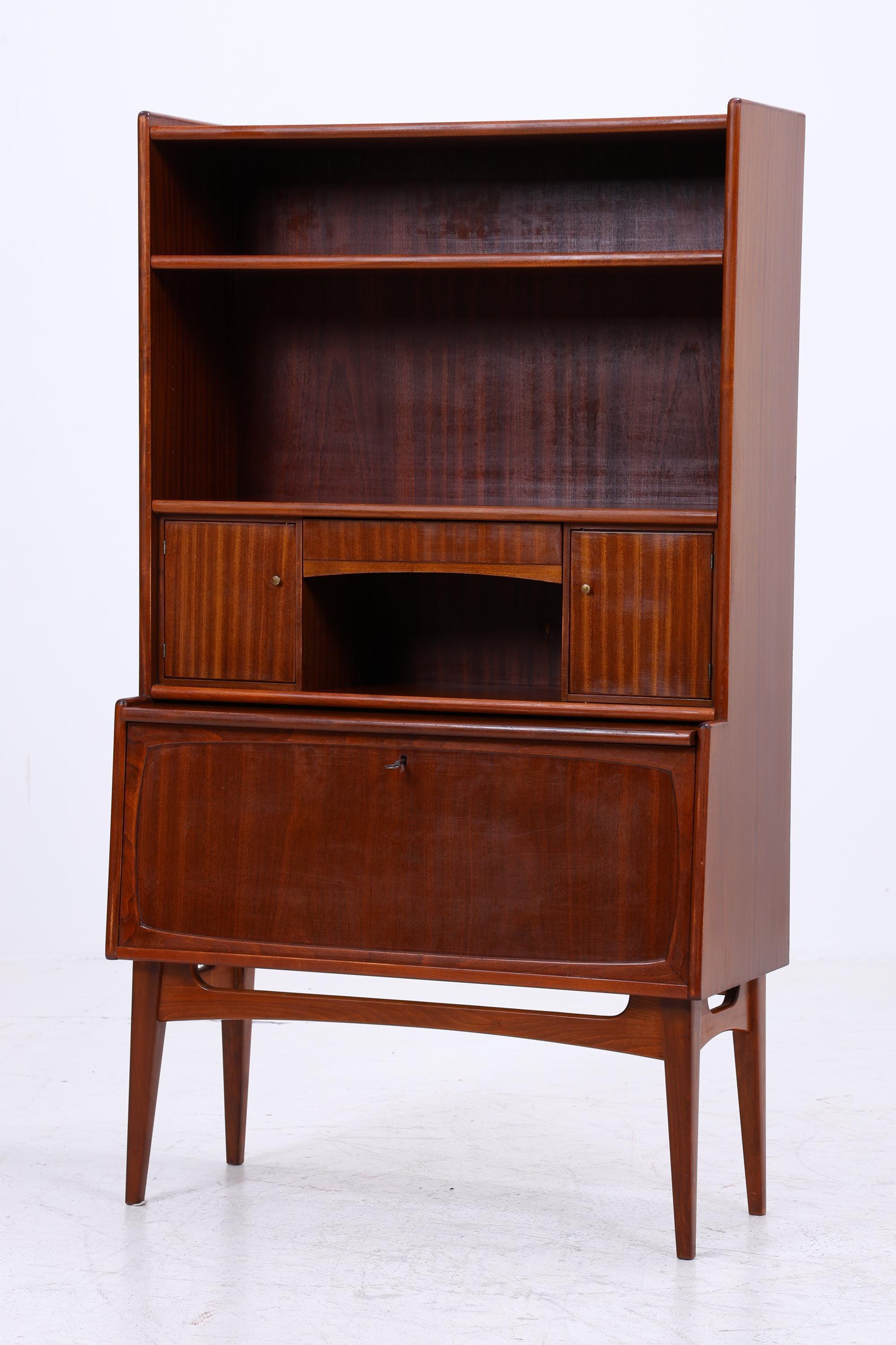 Vintage Mahagoni Regal Möbelfabrik Treman 60er Jahre | Mid Century Schrank Retro Sekretär Holz Aufbewahrung