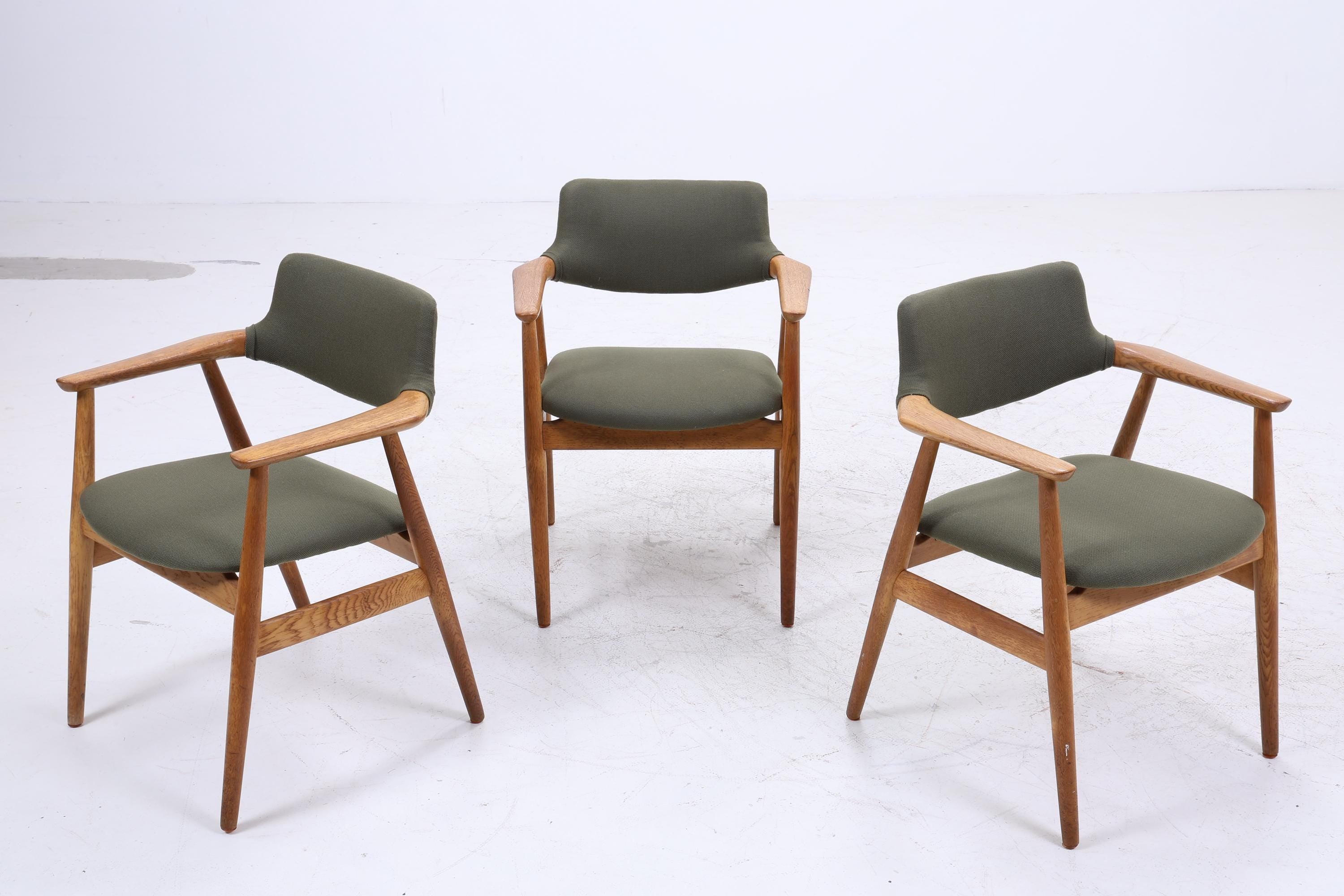 3er Set Eiche Stühle von Erik Kirkegaard für Glostrup | Mid Century Designklassiker | Vintage Stuhl | Retro Stuhl Grün