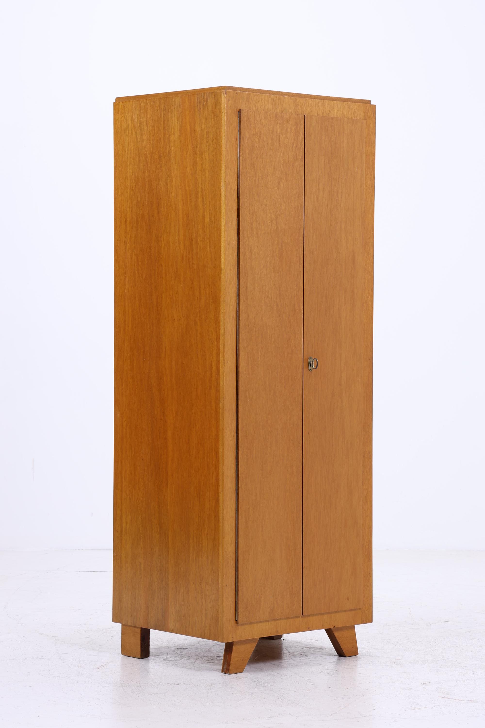 Schmaler Vintage Kleiderschrank | Mid Century Wäscheschrank | 60er Jahre Schrank | mit 1 Kleiderstange