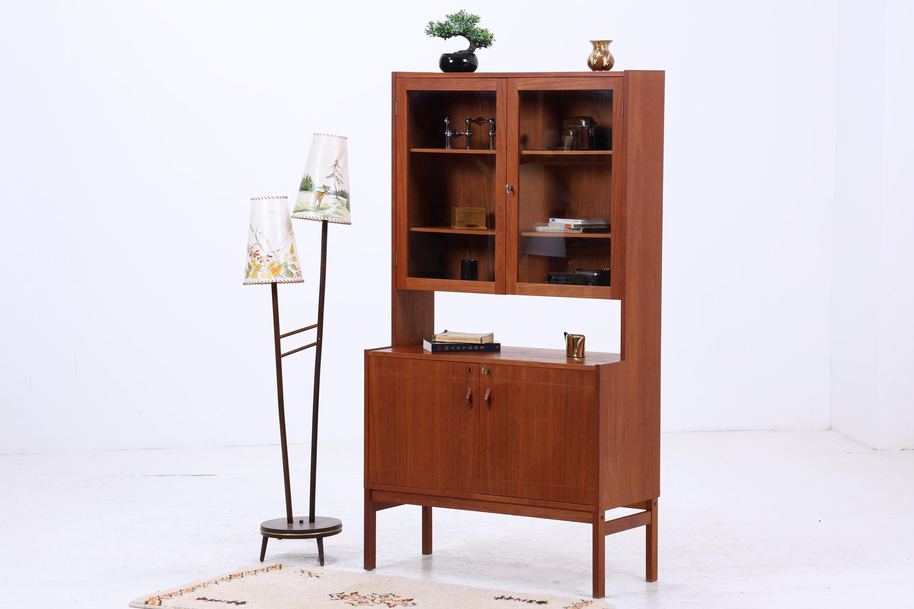 Vintage Teak Vitrine 60er Jahre | Mid Century Schrank Retro Regal Holz Aufbewahrung