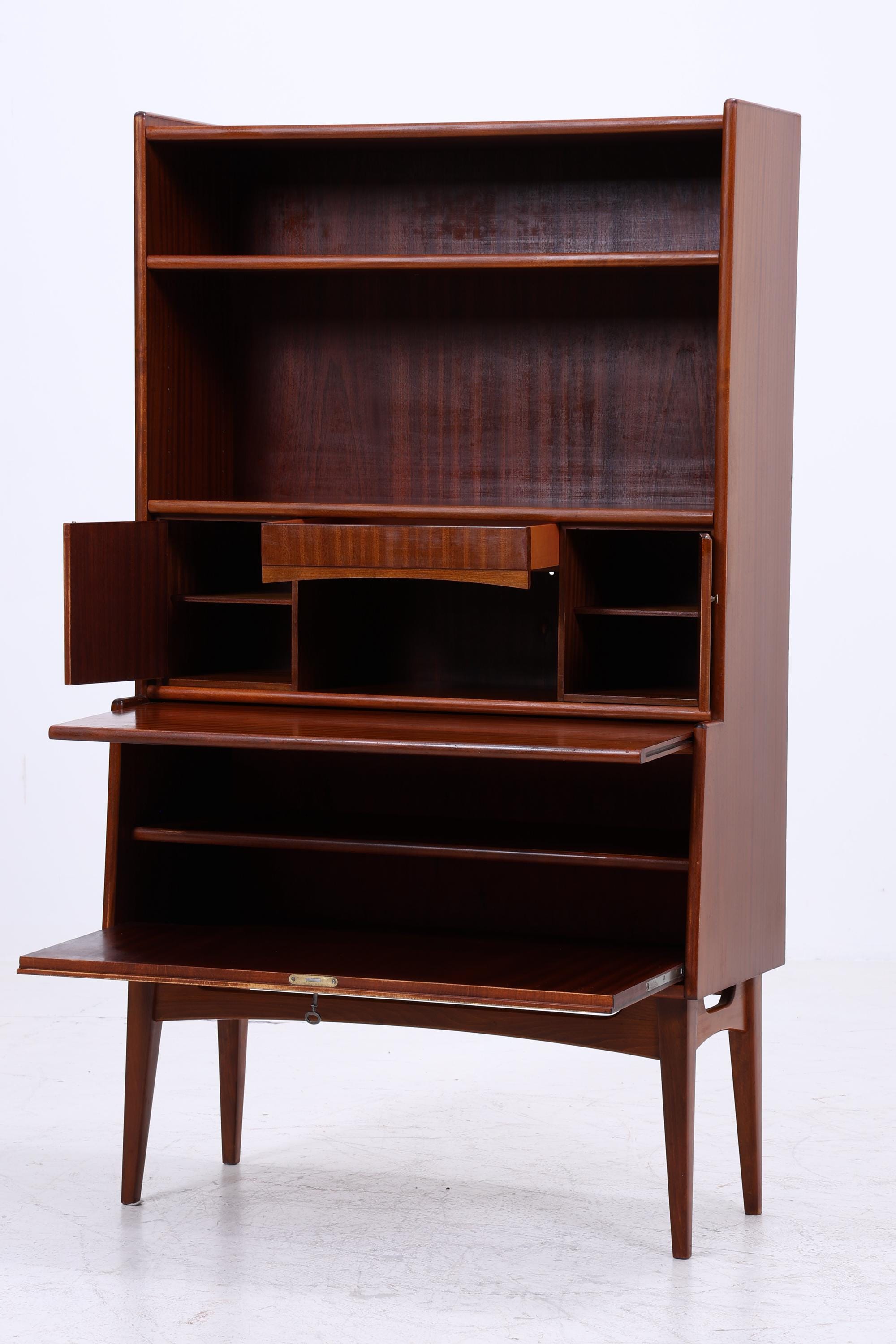 Vintage Mahagoni Regal Möbelfabrik Treman 60er Jahre | Mid Century Schrank Retro Sekretär Holz Aufbewahrung