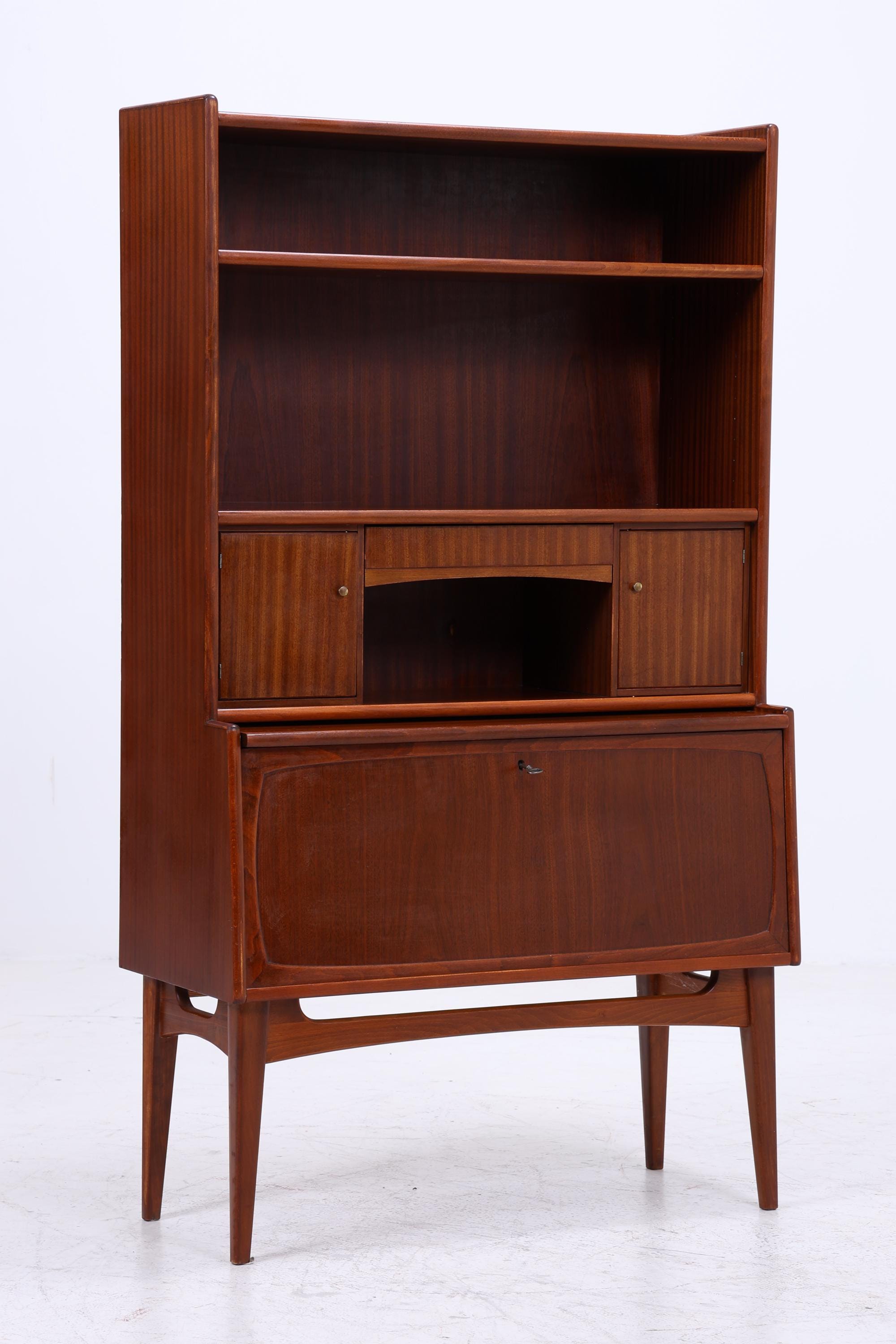 Vintage Mahagoni Regal Möbelfabrik Treman 60er Jahre | Mid Century Schrank Retro Sekretär Holz Aufbewahrung
