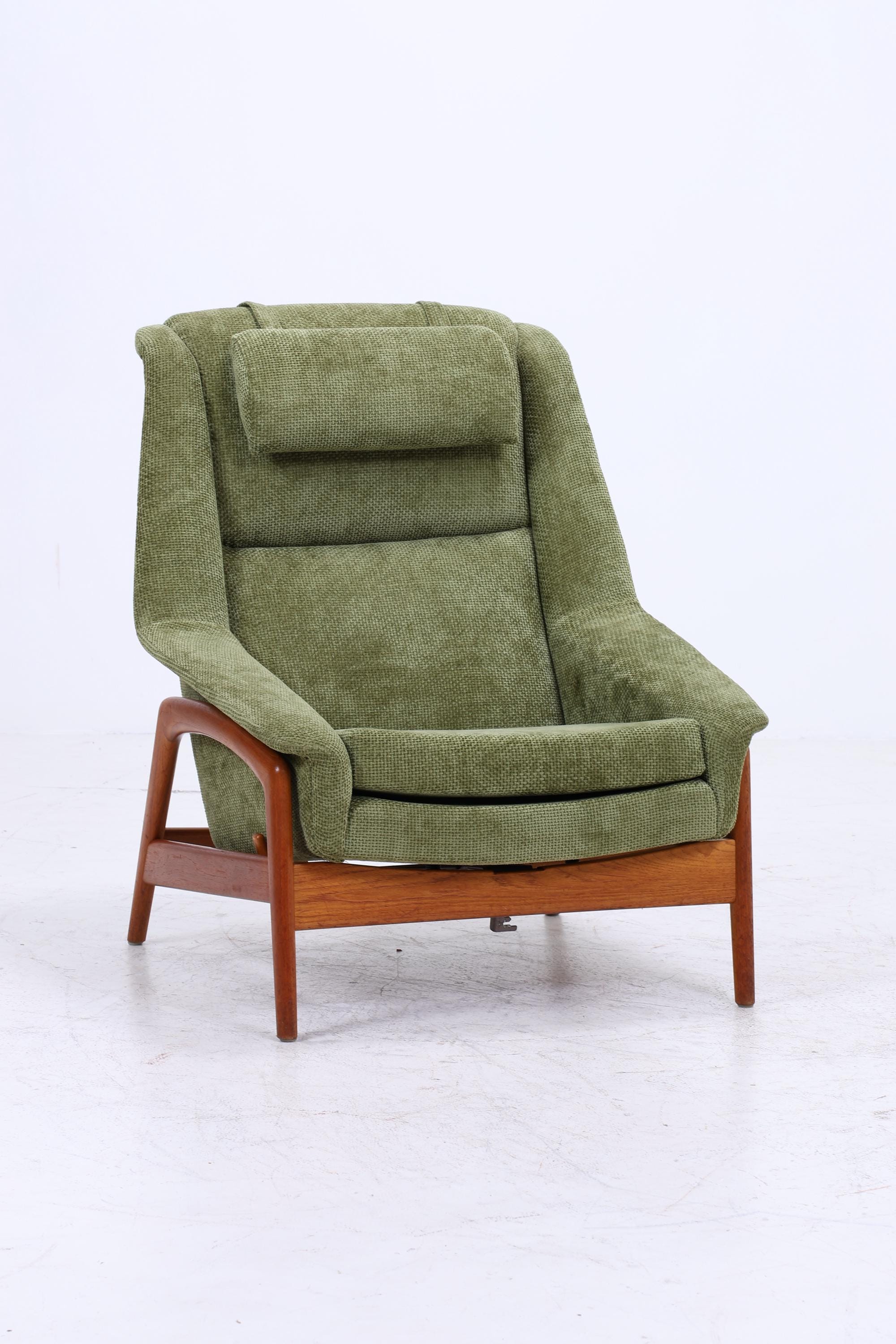 Vintage Teak Sessel von Folke Ohlsson für Dux, Grüner Polstersessel, Schaukel Lounge-Sessel mit Armlehnen, Mid-Century Danish Design