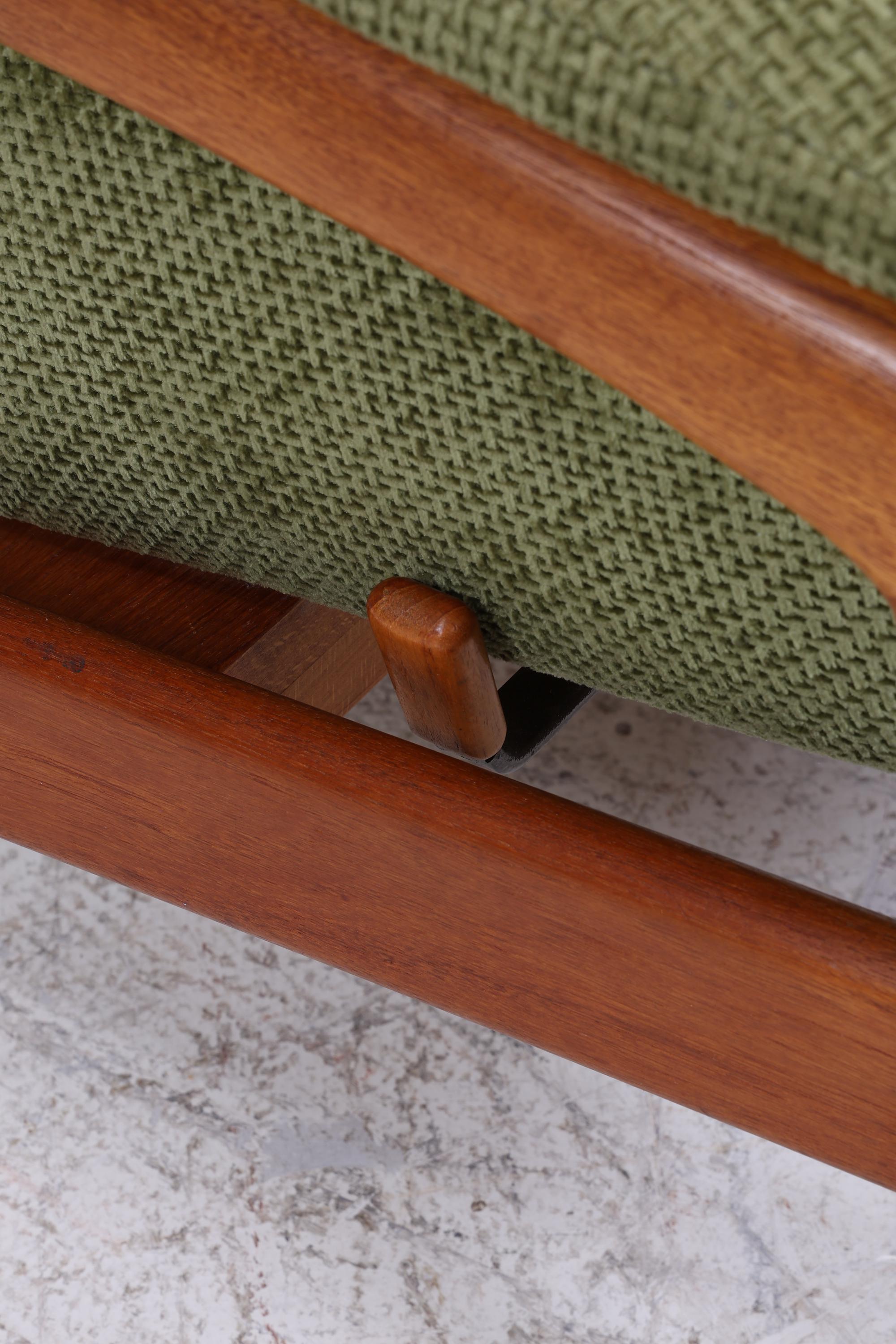 Vintage Teak Sessel von Folke Ohlsson für Dux, Grüner Polstersessel, Schaukel Lounge-Sessel mit Armlehnen, Mid-Century Danish Design
