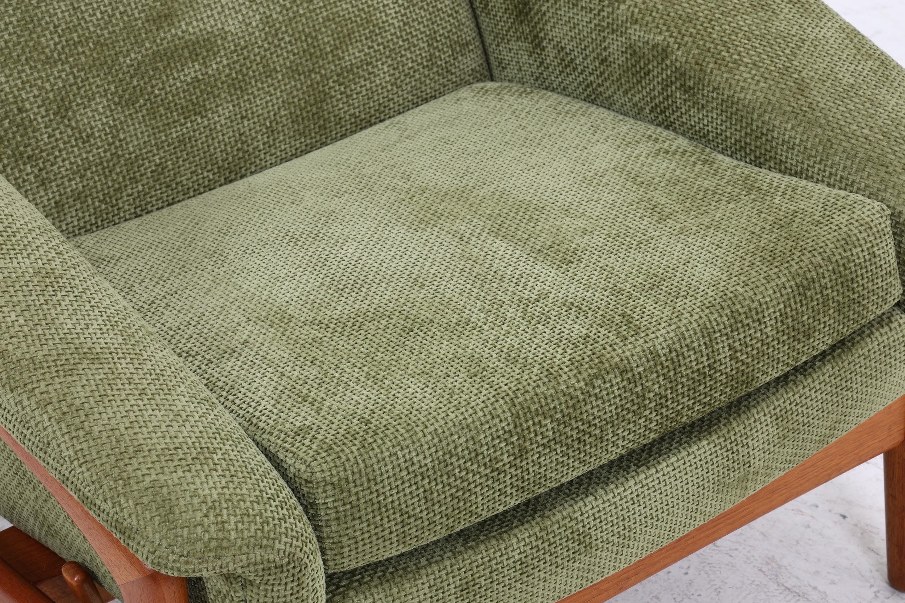 Vintage Teak Sessel von Folke Ohlsson für Dux, Grüner Polstersessel, Schaukel Lounge-Sessel mit Armlehnen, Mid-Century Danish Design