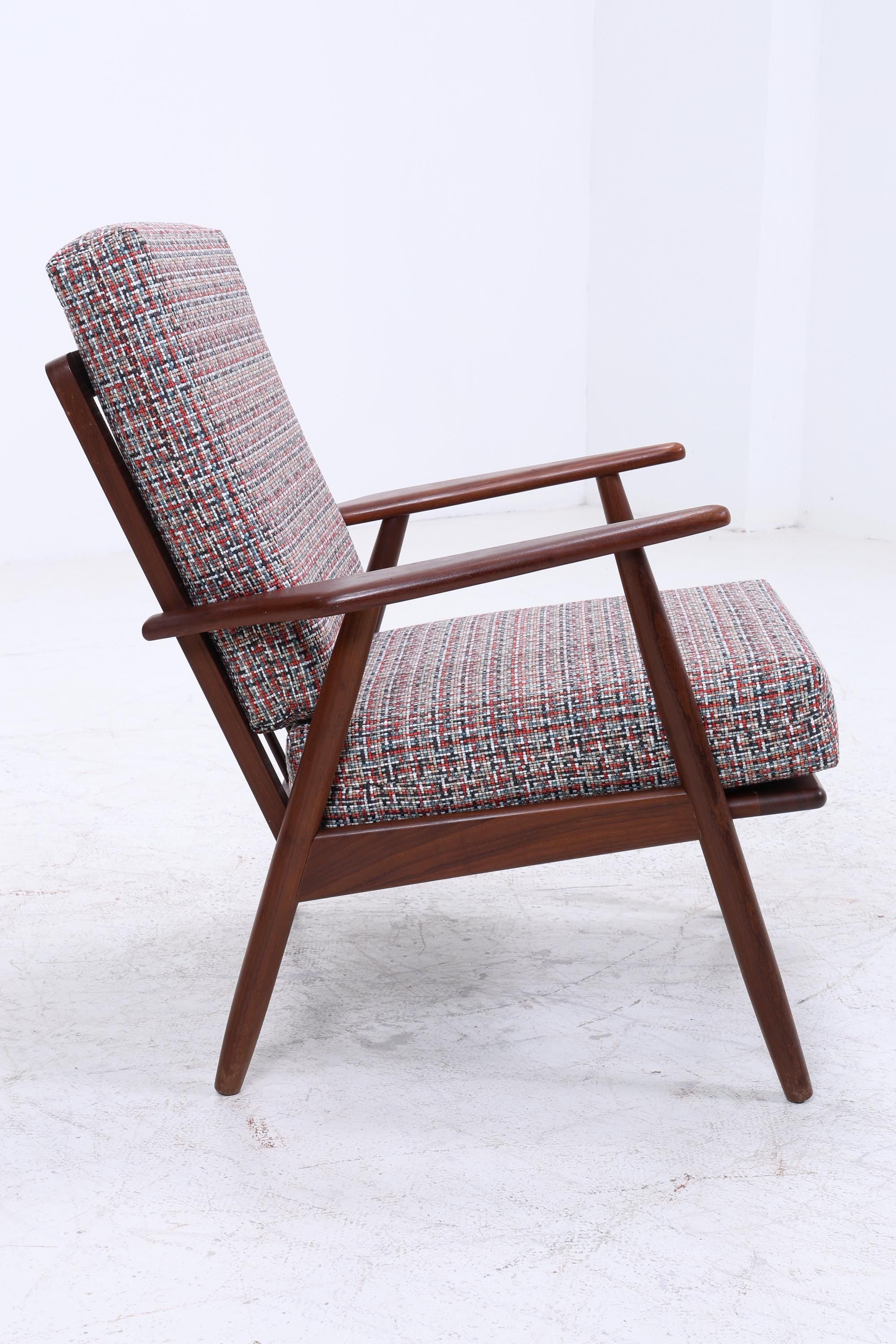 Wundervoller Vintage Armlehnsessel 70er Jahre | Mid Century Holz Stoff Sessel Retro 60er