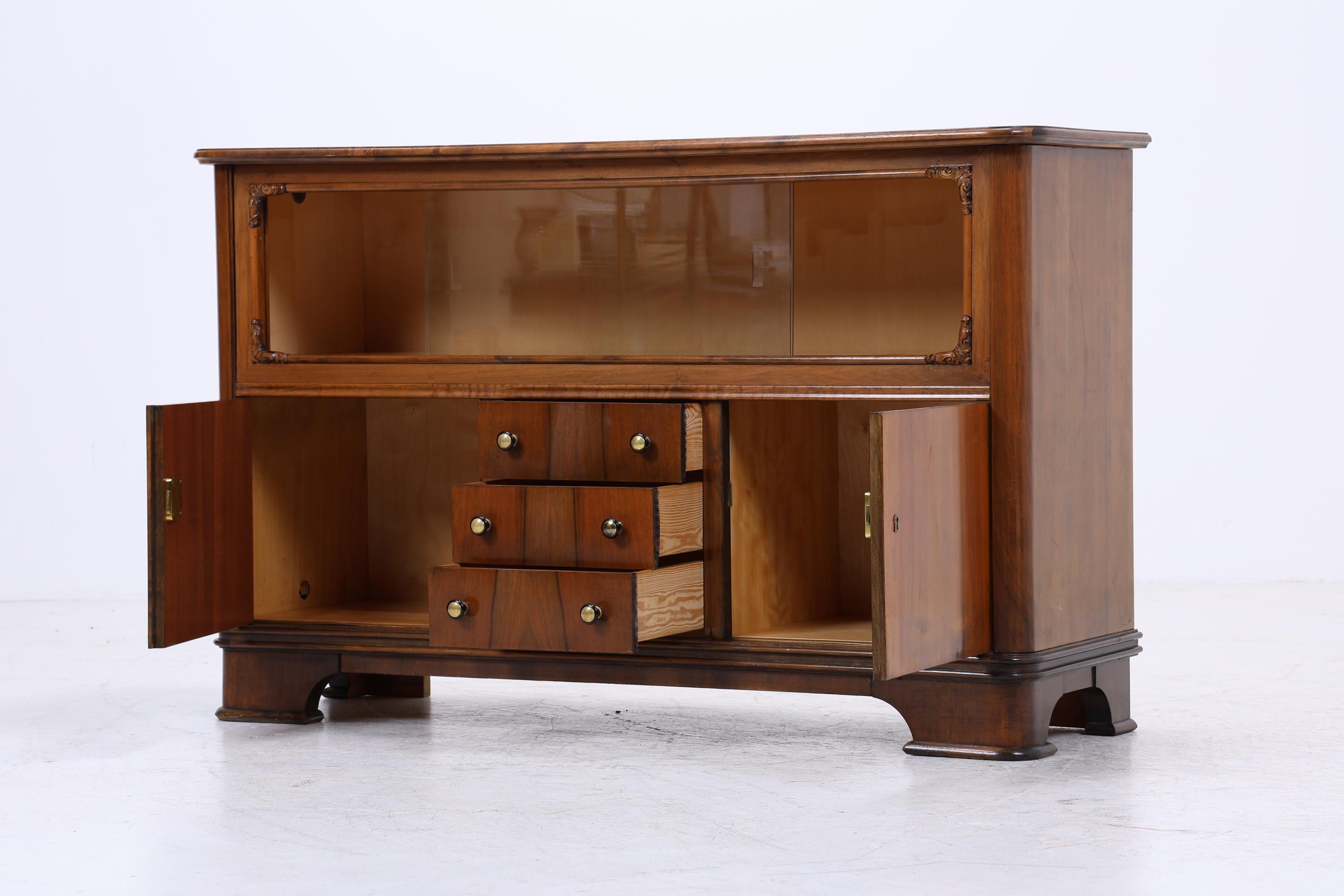 Vintage Kommode mit Glastüren | Antik Vitrine Flur Schrank | Holz Aufbewahrung