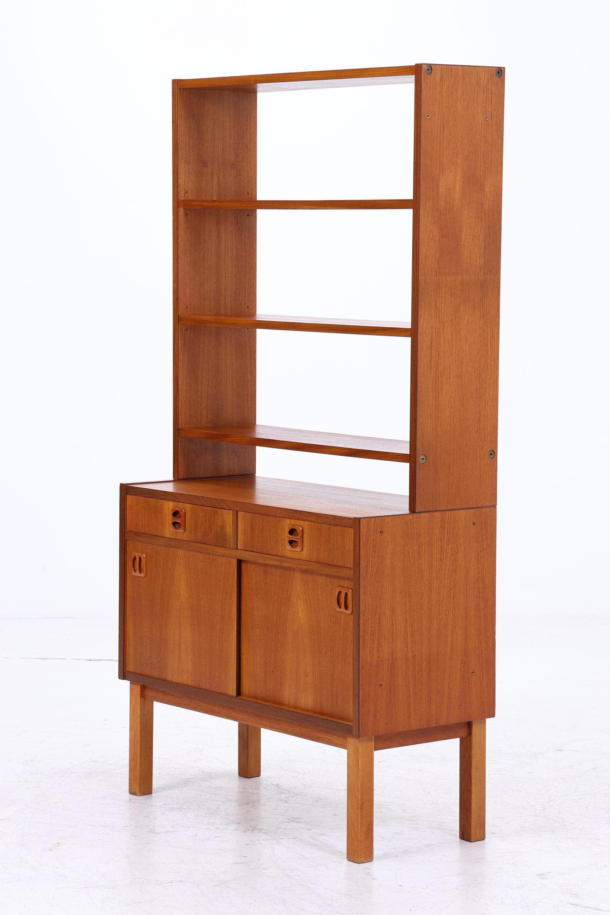 Vintage Teak Regal 60er Jahre | Mid Century Bücherregal mit Schiebetüren & Schubladen Retro Holz Aufbewahrung