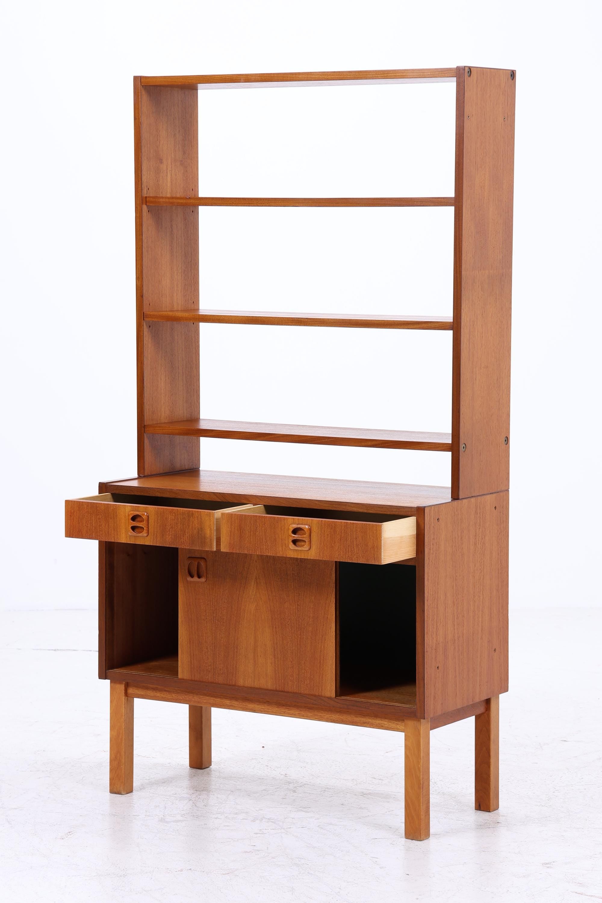 Vintage Teak Regal 60er Jahre | Mid Century Bücherregal mit Schiebetüren & Schubladen Retro Holz Aufbewahrung