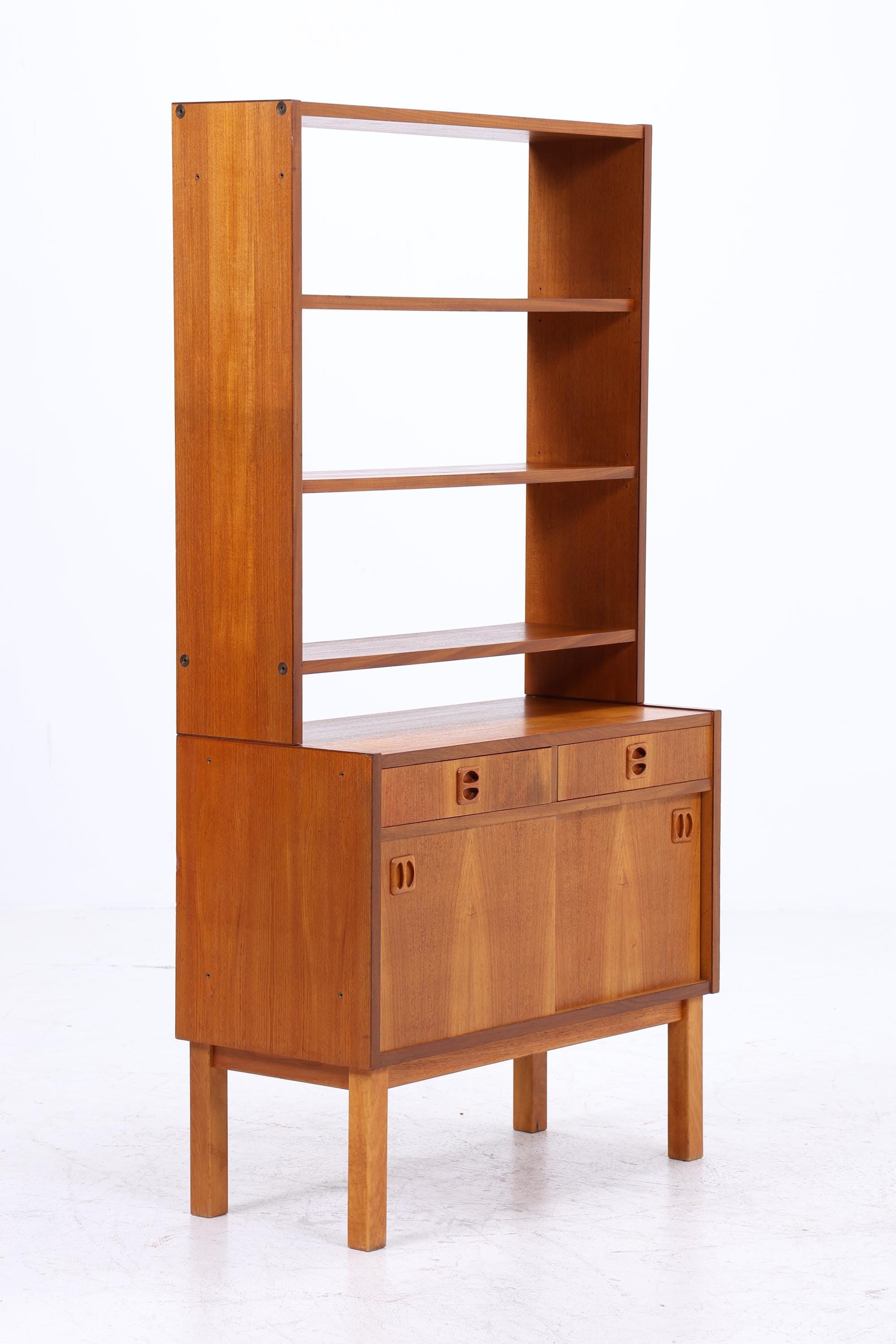Vintage Teak Regal 60er Jahre | Mid Century Bücherregal mit Schiebetüren & Schubladen Retro Holz Aufbewahrung