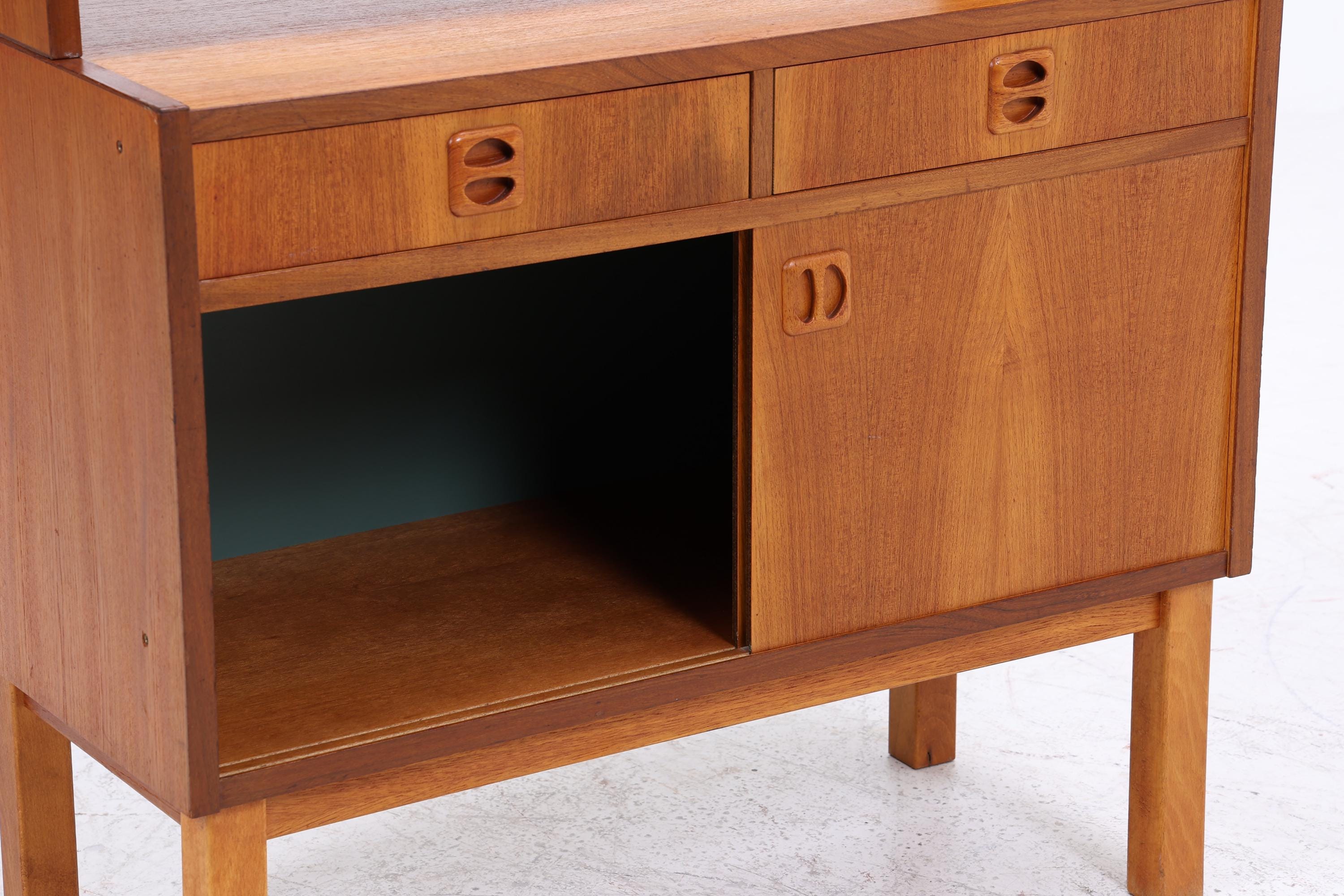Vintage Teak Regal 60er Jahre | Mid Century Bücherregal mit Schiebetüren & Schubladen Retro Holz Aufbewahrung