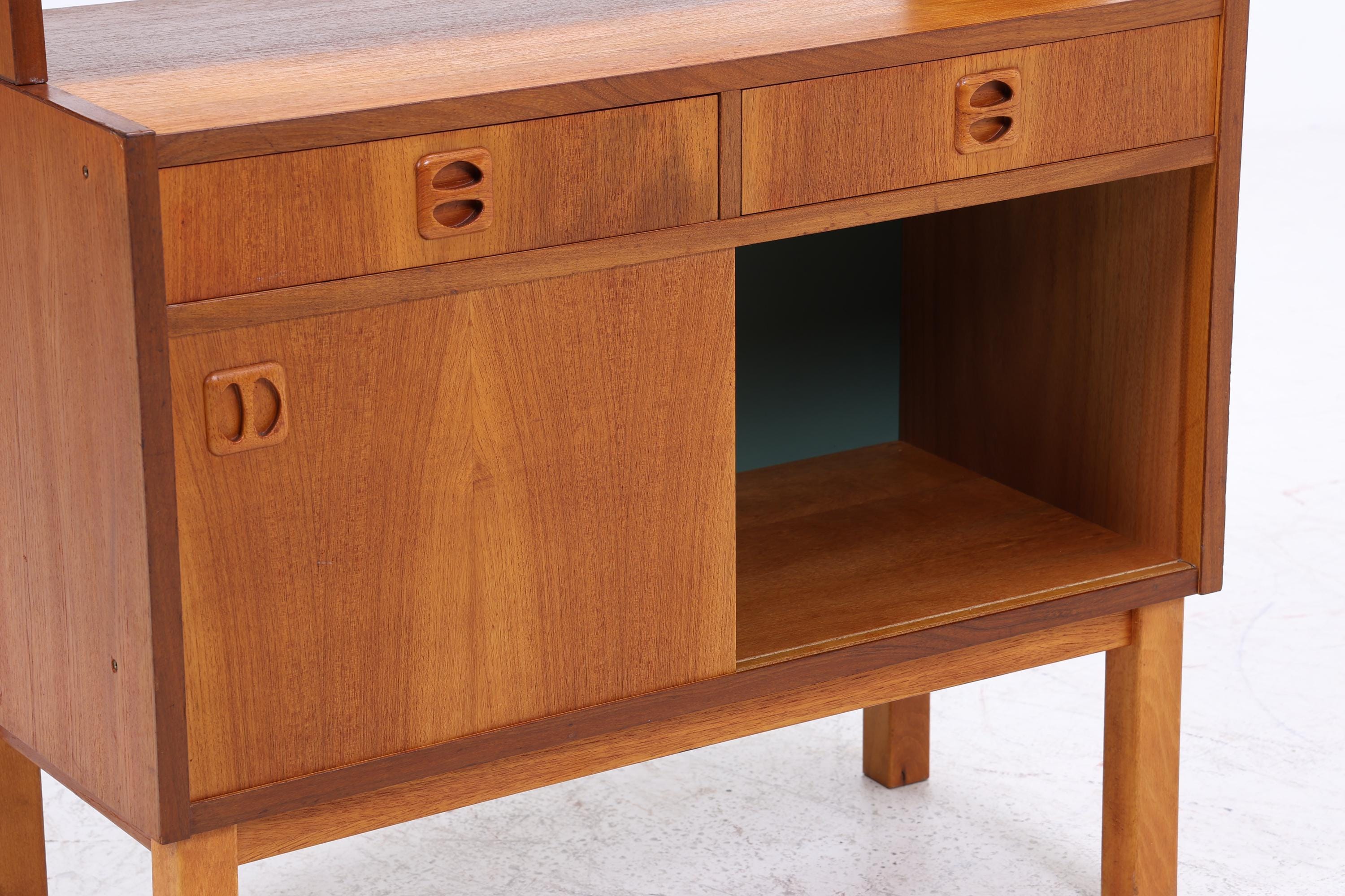 Vintage Teak Regal 60er Jahre | Mid Century Bücherregal mit Schiebetüren & Schubladen Retro Holz Aufbewahrung