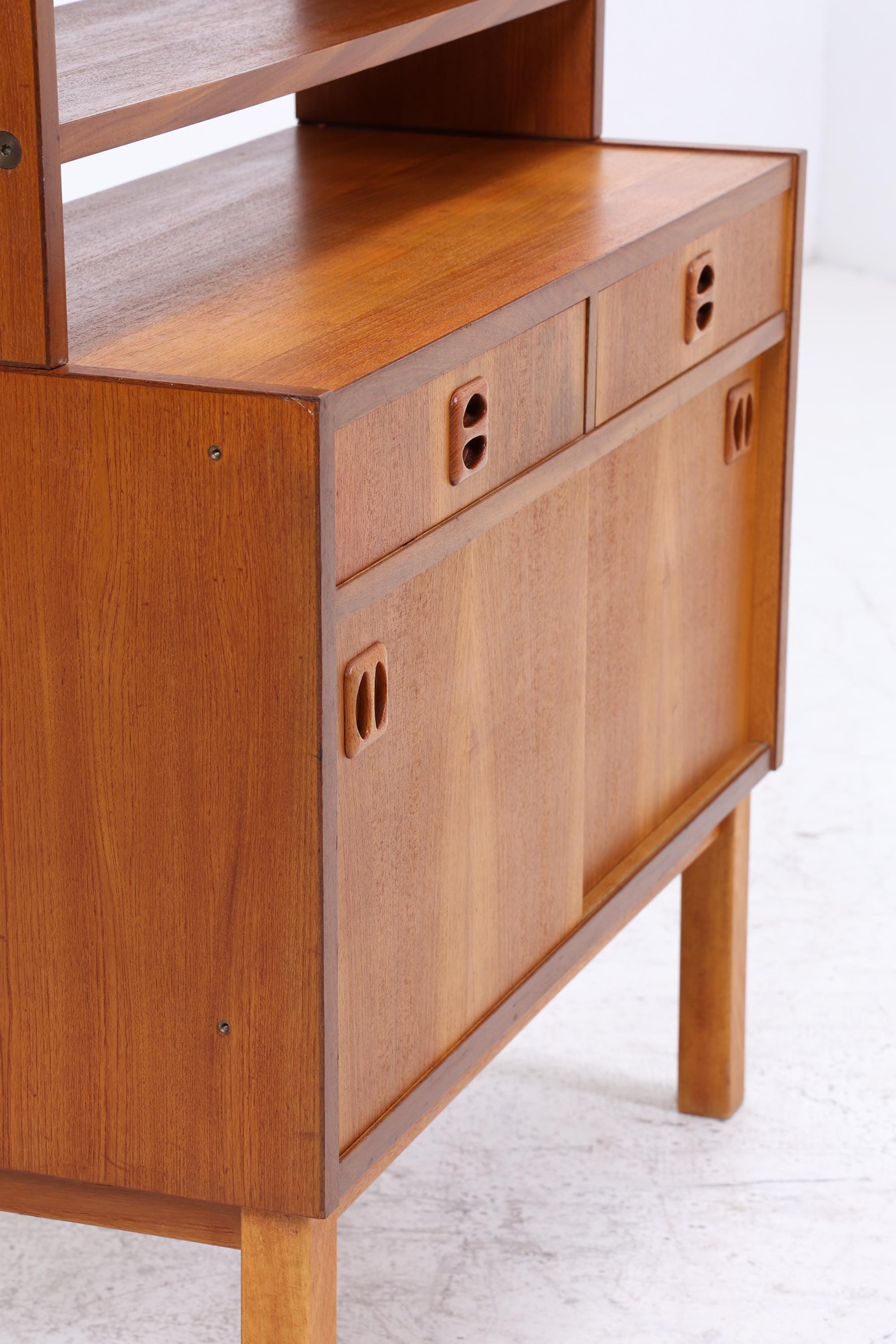 Vintage Teak Regal 60er Jahre | Mid Century Bücherregal mit Schiebetüren & Schubladen Retro Holz Aufbewahrung