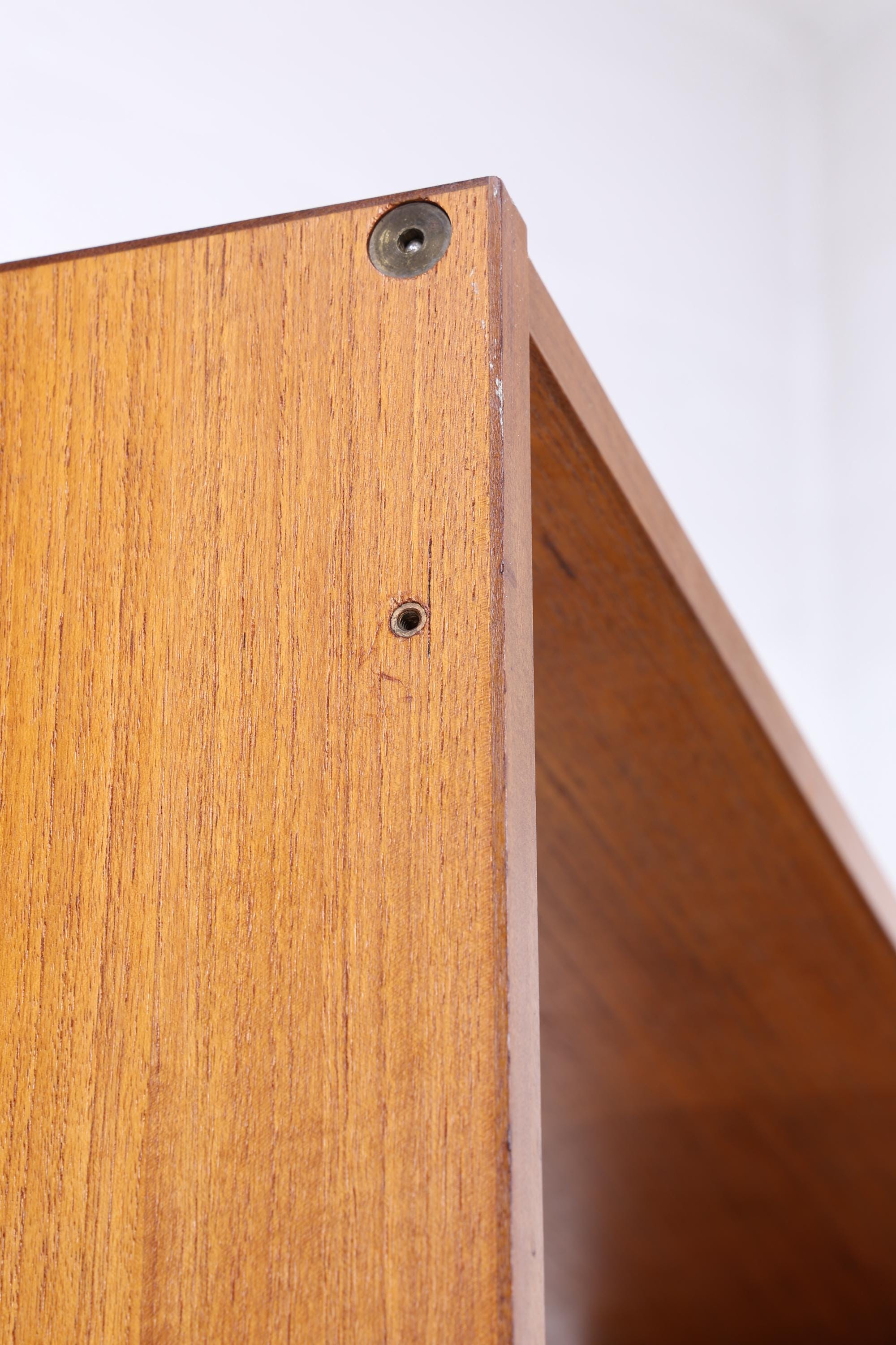 Vintage Teak Regal 60er Jahre | Mid Century Bücherregal mit Schiebetüren & Schubladen Retro Holz Aufbewahrung