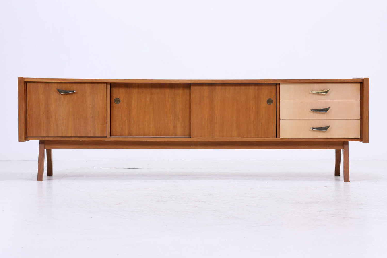 Vintage Lowboard 60er Jahre | Mid Century Sideboard mit Schubladen & Fächern  Retro Holz Aufbewahrung
