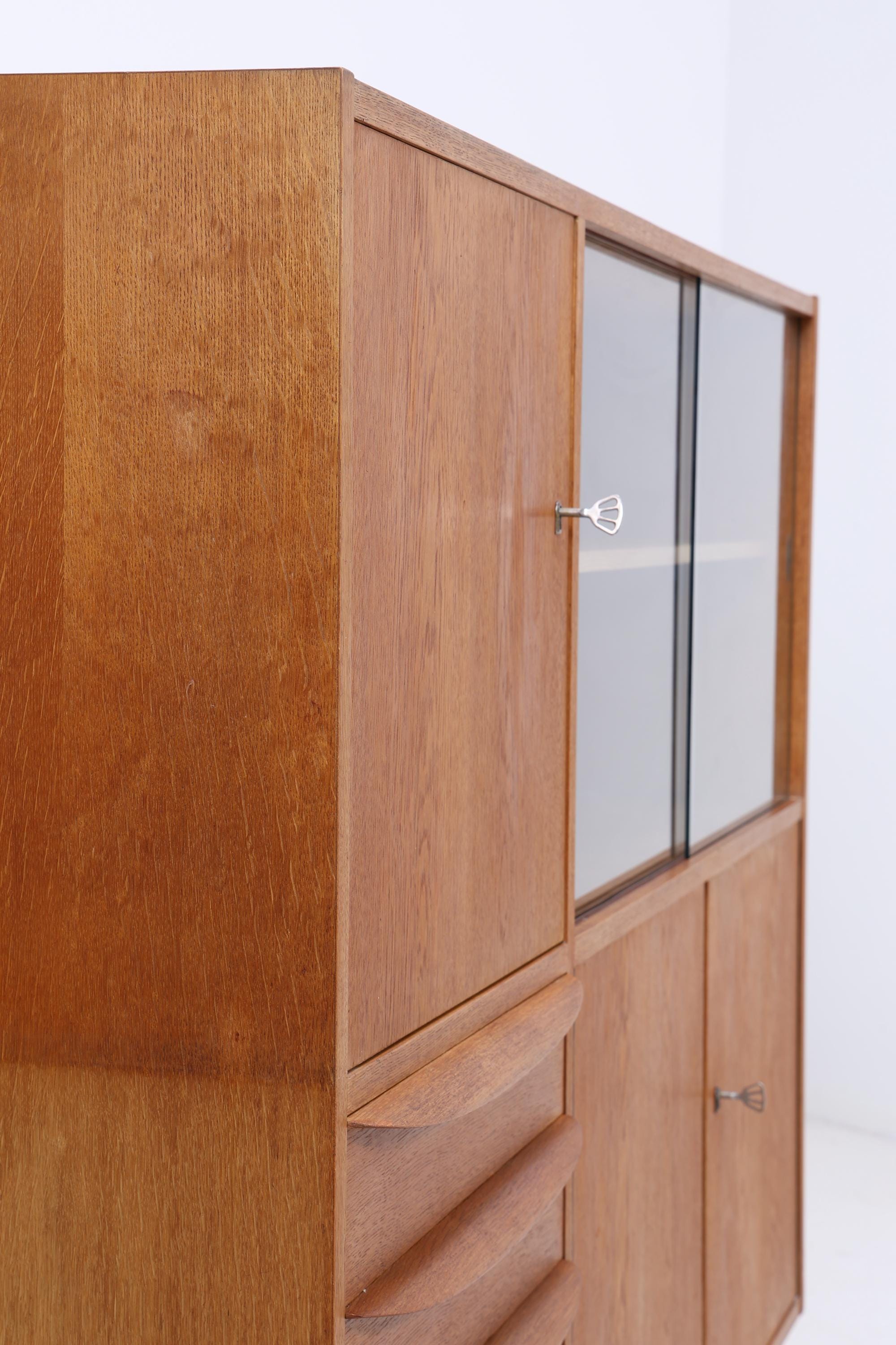Hellerau Vintage Vitrineaus Eiche | Mid Century Highboard Serie 602 Franz Ehrlich Schrankwand Schrank Aufbewahrung