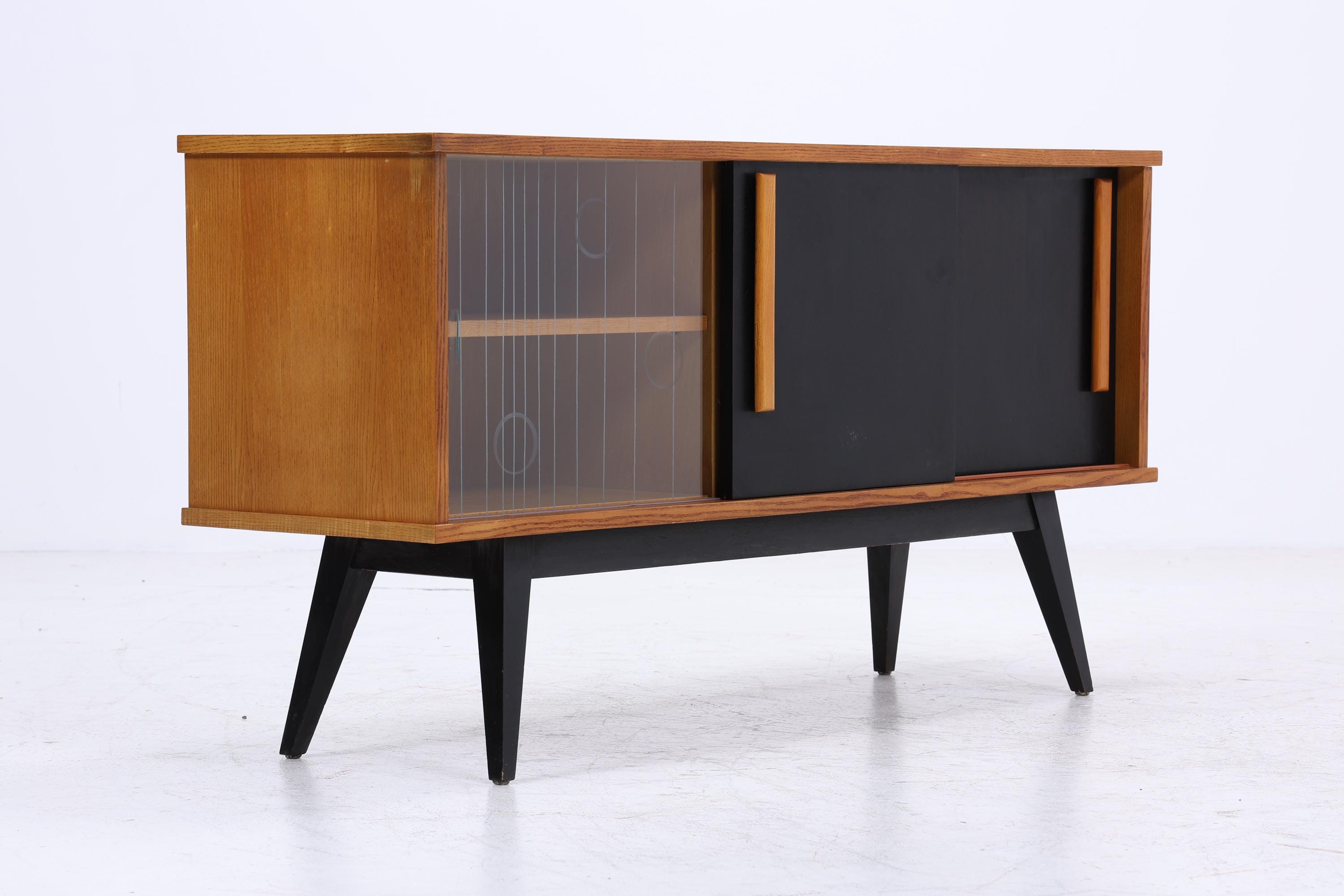 Vintage Sideboard 60er Jahre | Mid Century Vitrine Holz Anrichte Schwarz Design