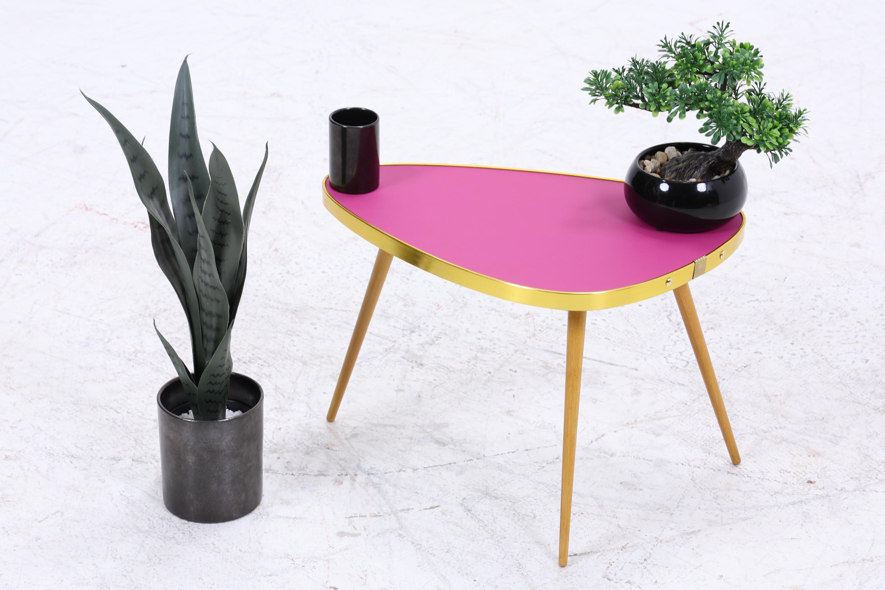 Vintage Blumentisch | Mid Century Nierentisch | Beistelltisch Pink 60er Jahre